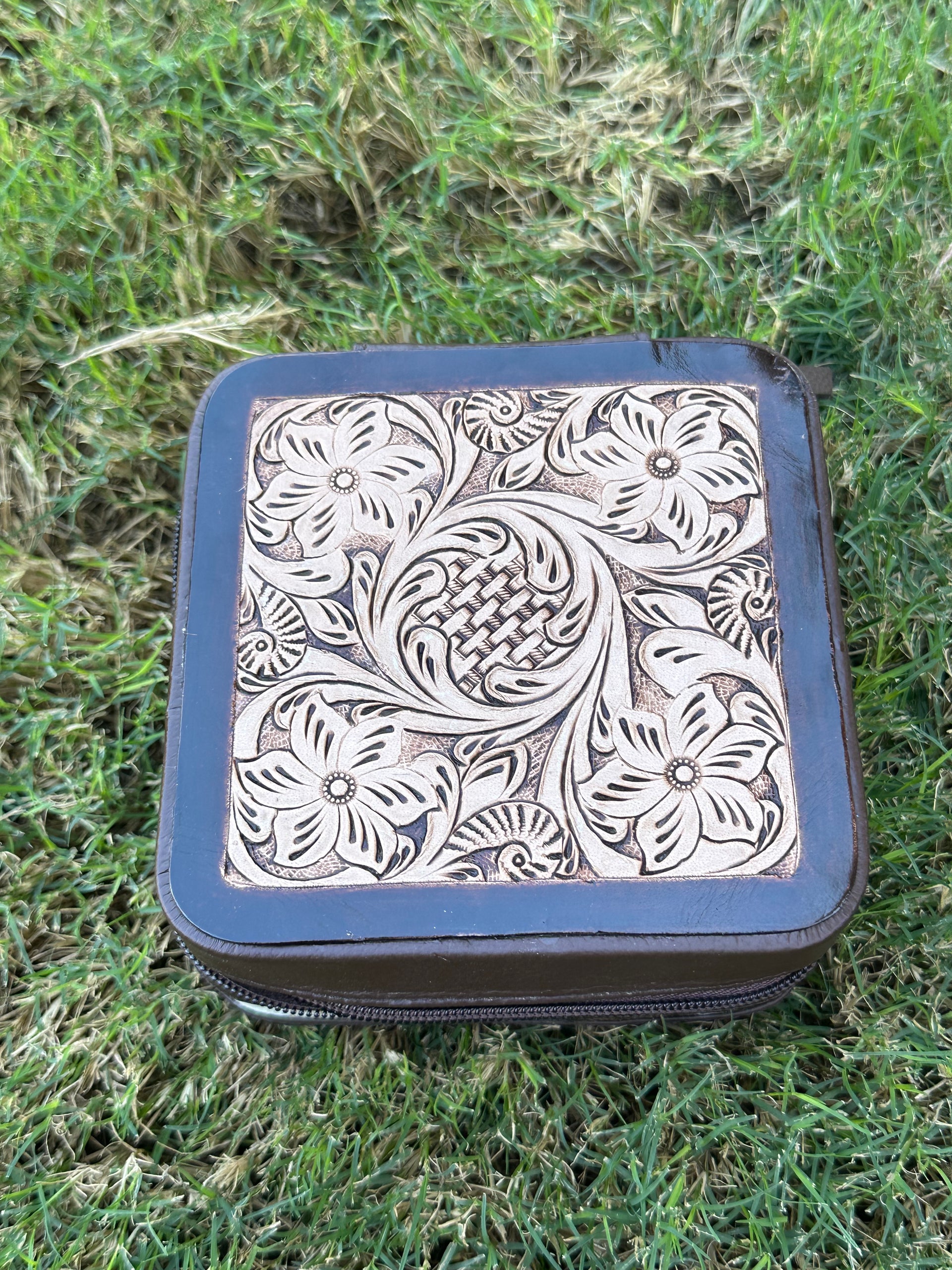 Genuine Tooled Leather Cowhide Jewelry Box