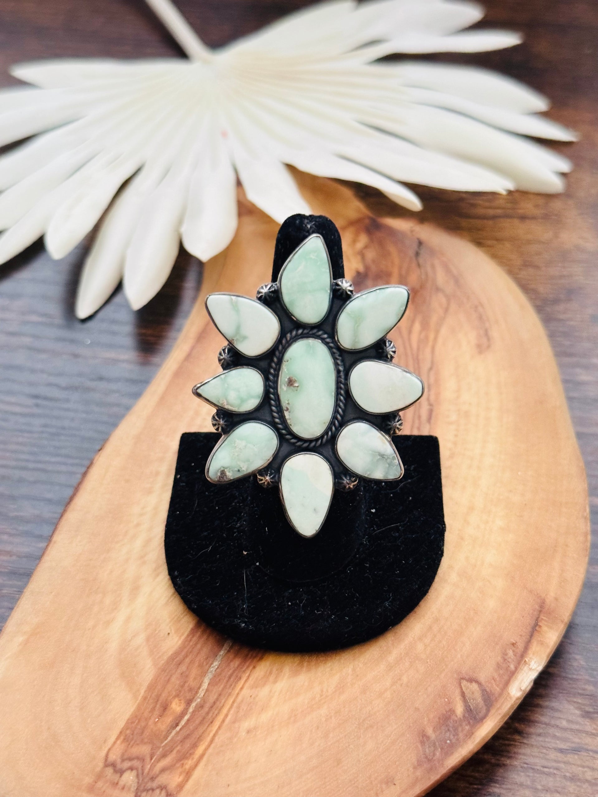 Southwest Handmade Paloma Variscite & Sterling Silver Adjustable Cluster Ring