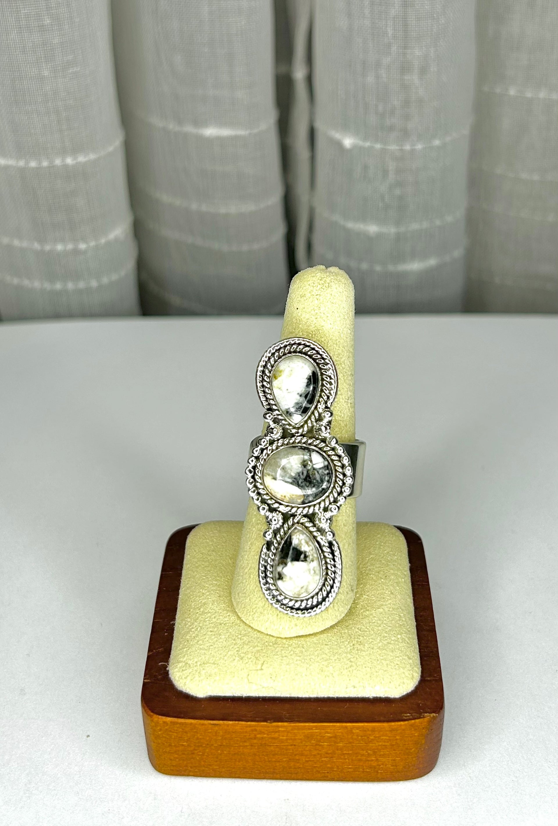 Southwest White Buffalo & Sterling Sliver Cluster Ring