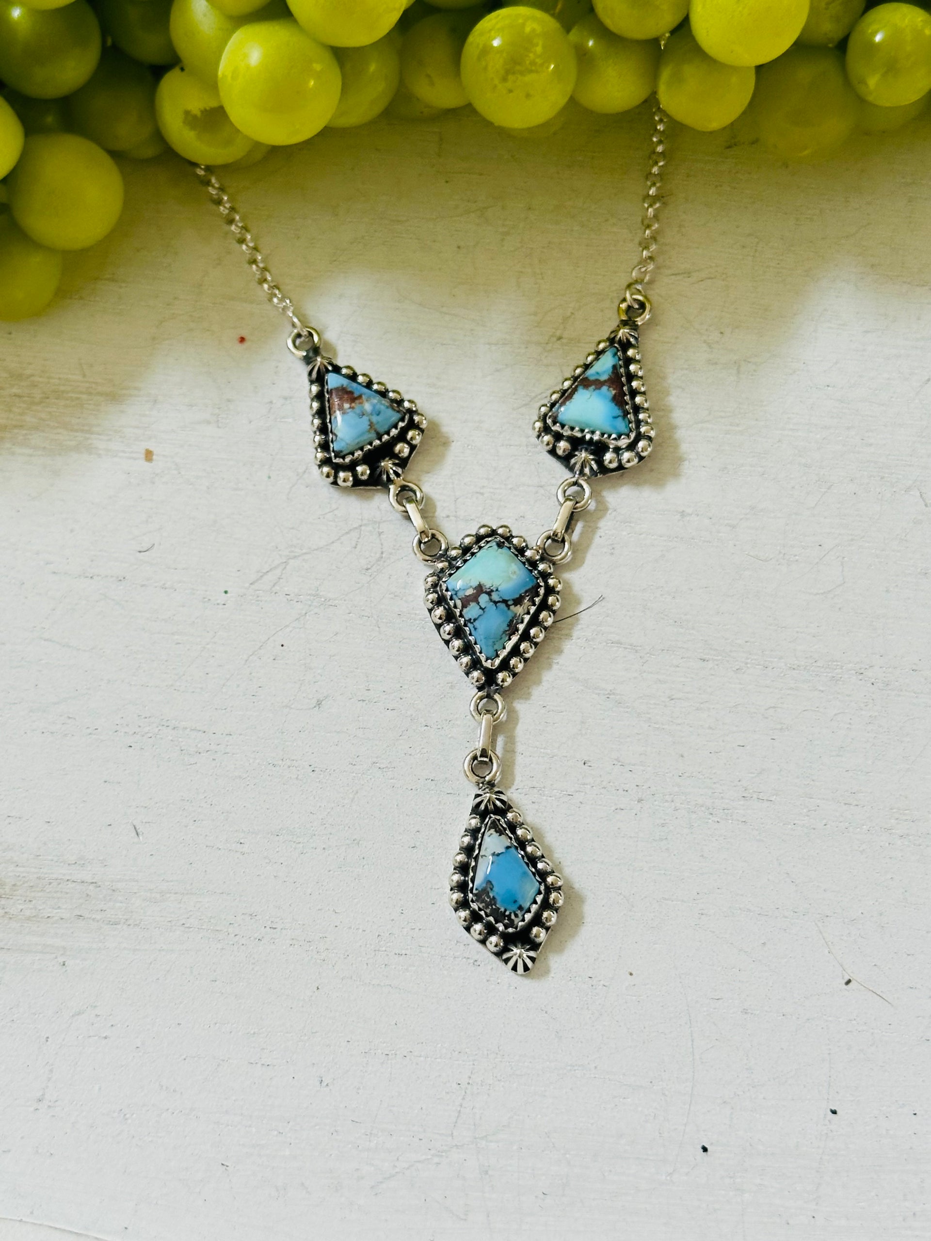 Southwest Handmade Golden Hills Turquoise & Sterling Silver Lariat Necklace