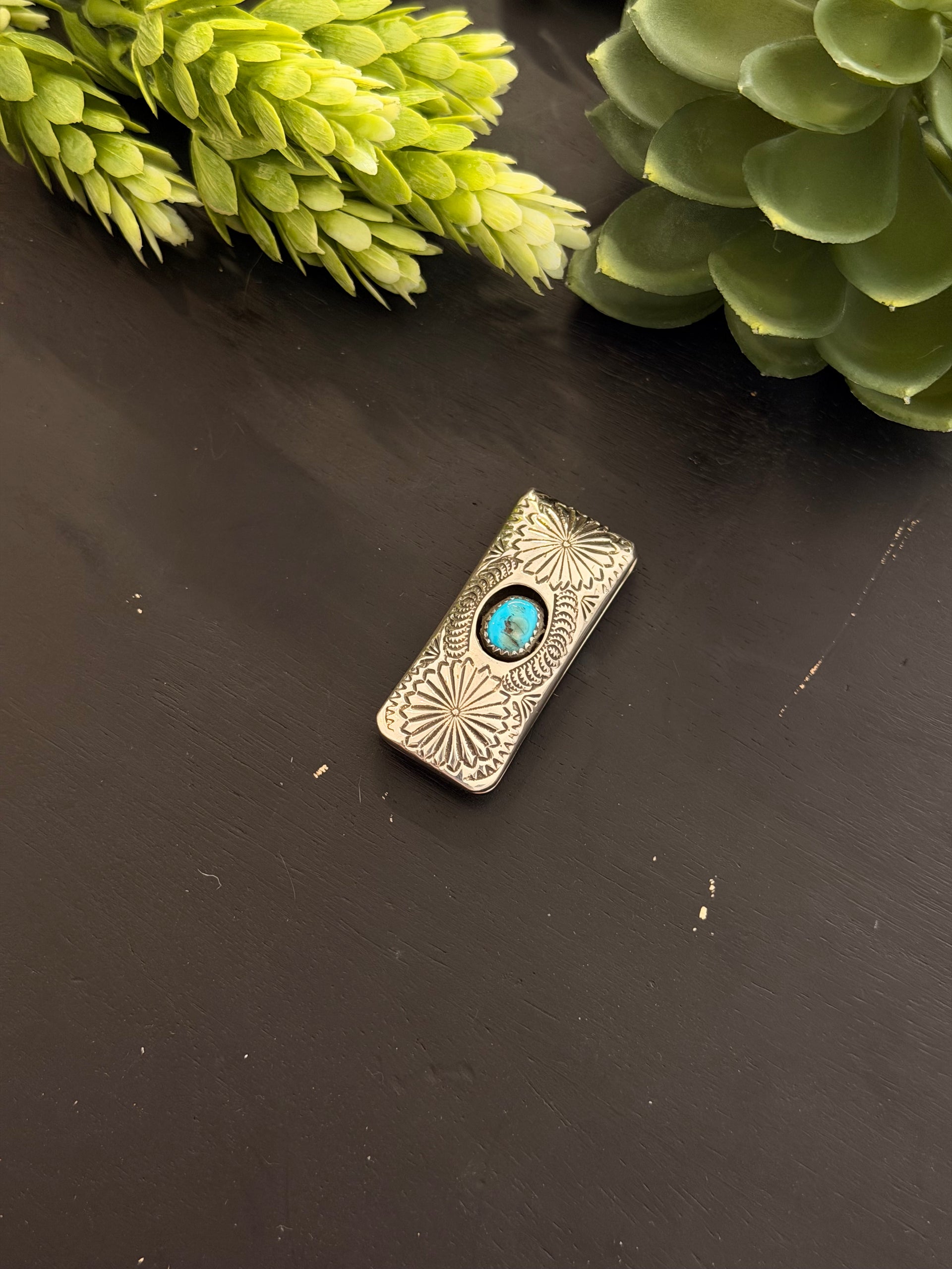 Navajo Made Kingman Turquoise & Sterling Silver Money Clip