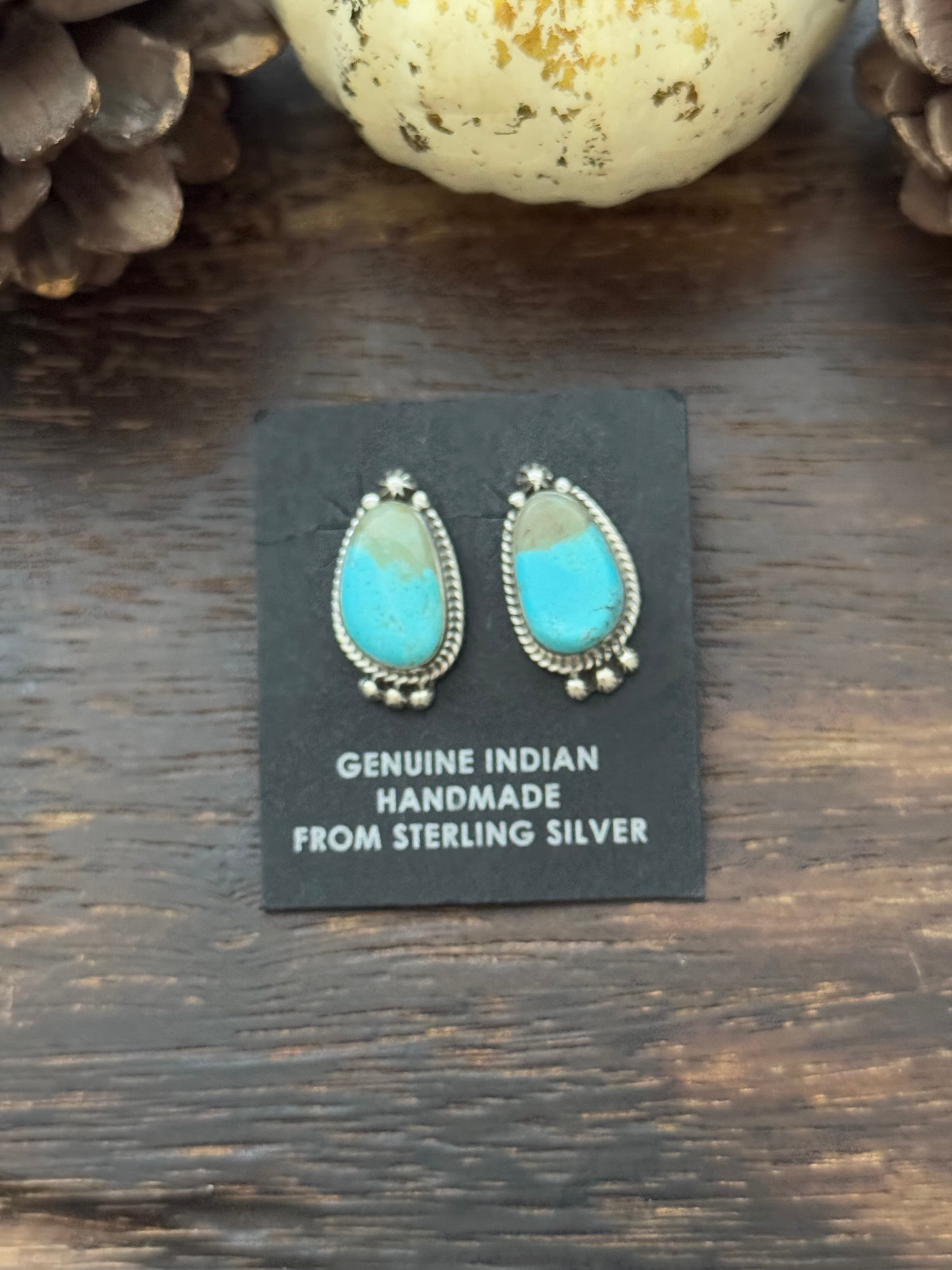 Navajo Made Kingman Turquoise & Sterling Silver Post Earrings