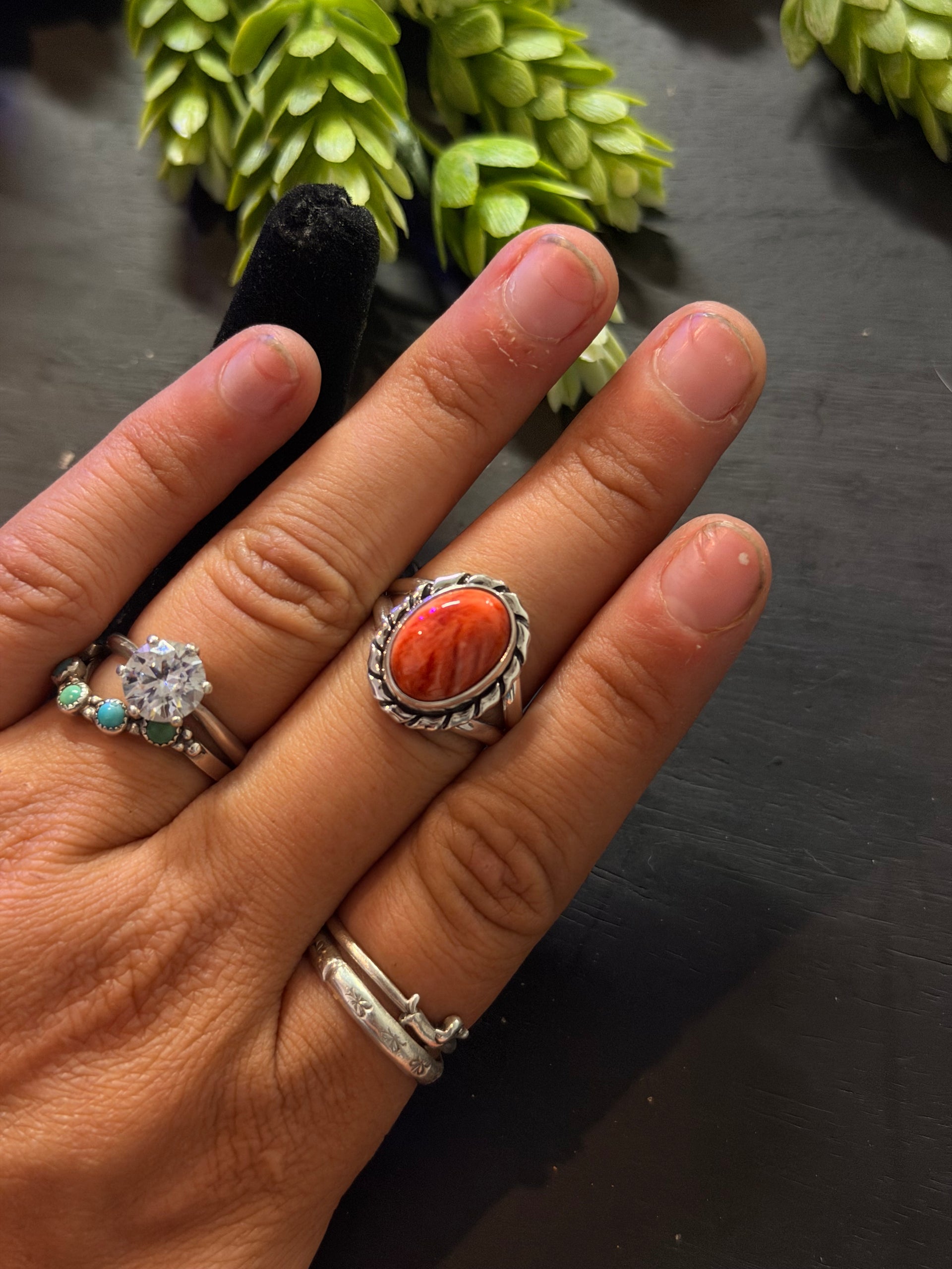 Navajo Made Spiny Oyster & Sterling Silver Ring