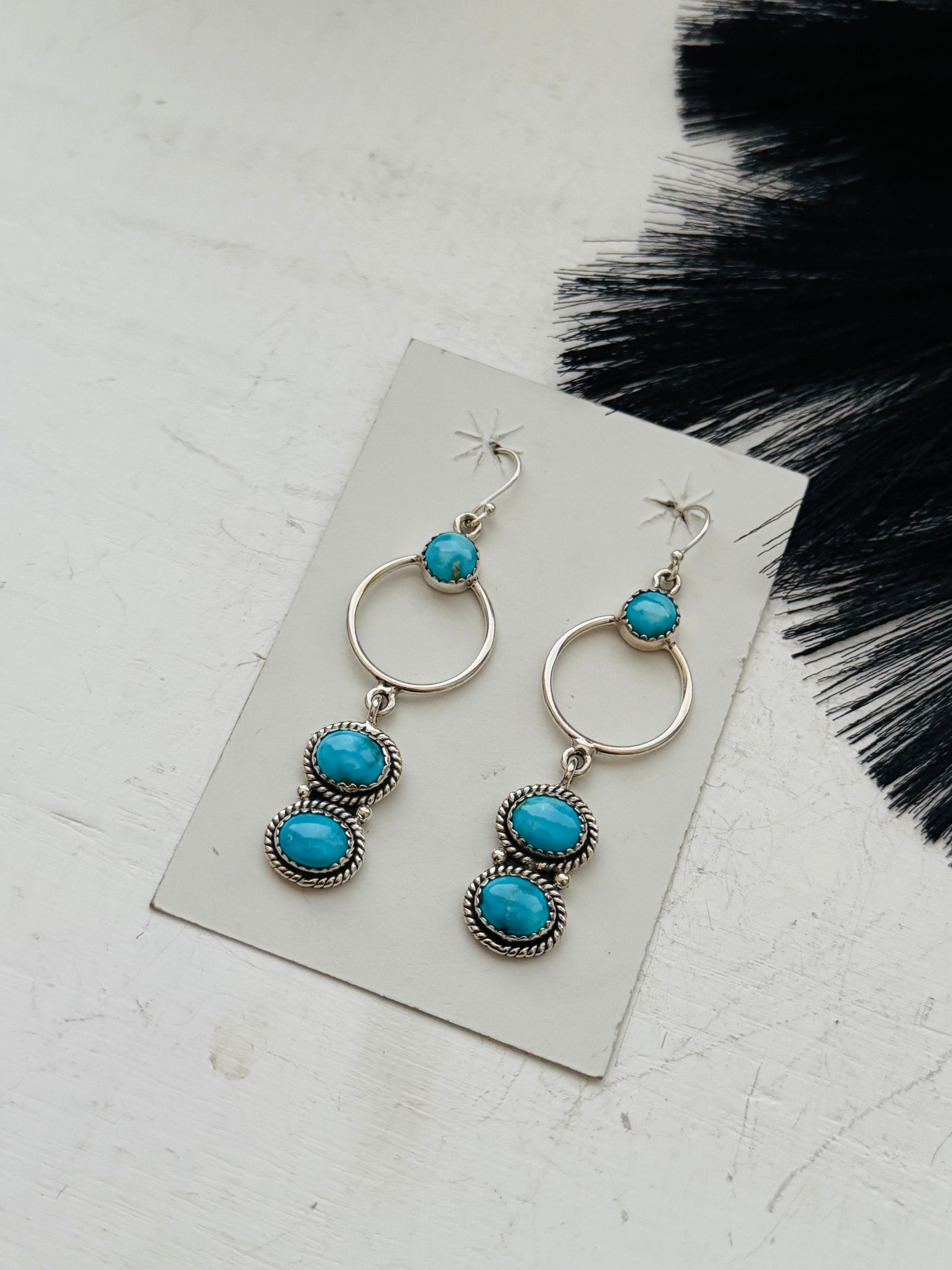 Southwest Handmade Valley Blue Turquoise & Sterling Silver Dangle Earrings