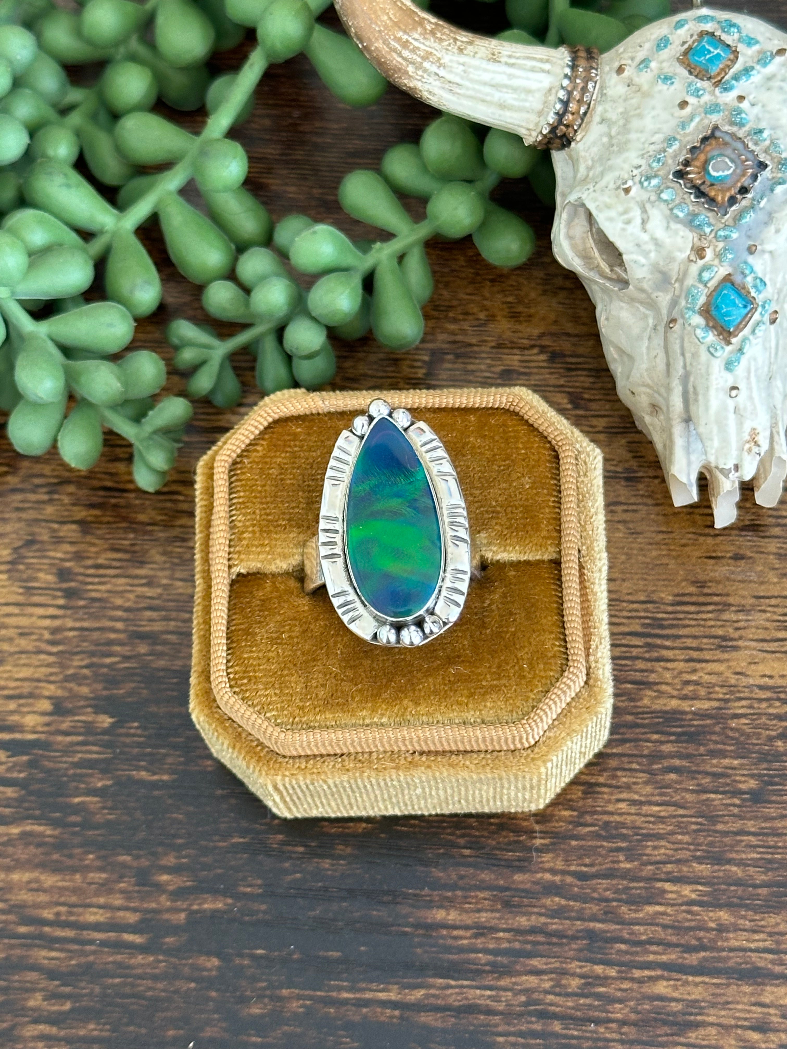 Southwest Handmade Opal & Sterling Silver Adjustable Ring