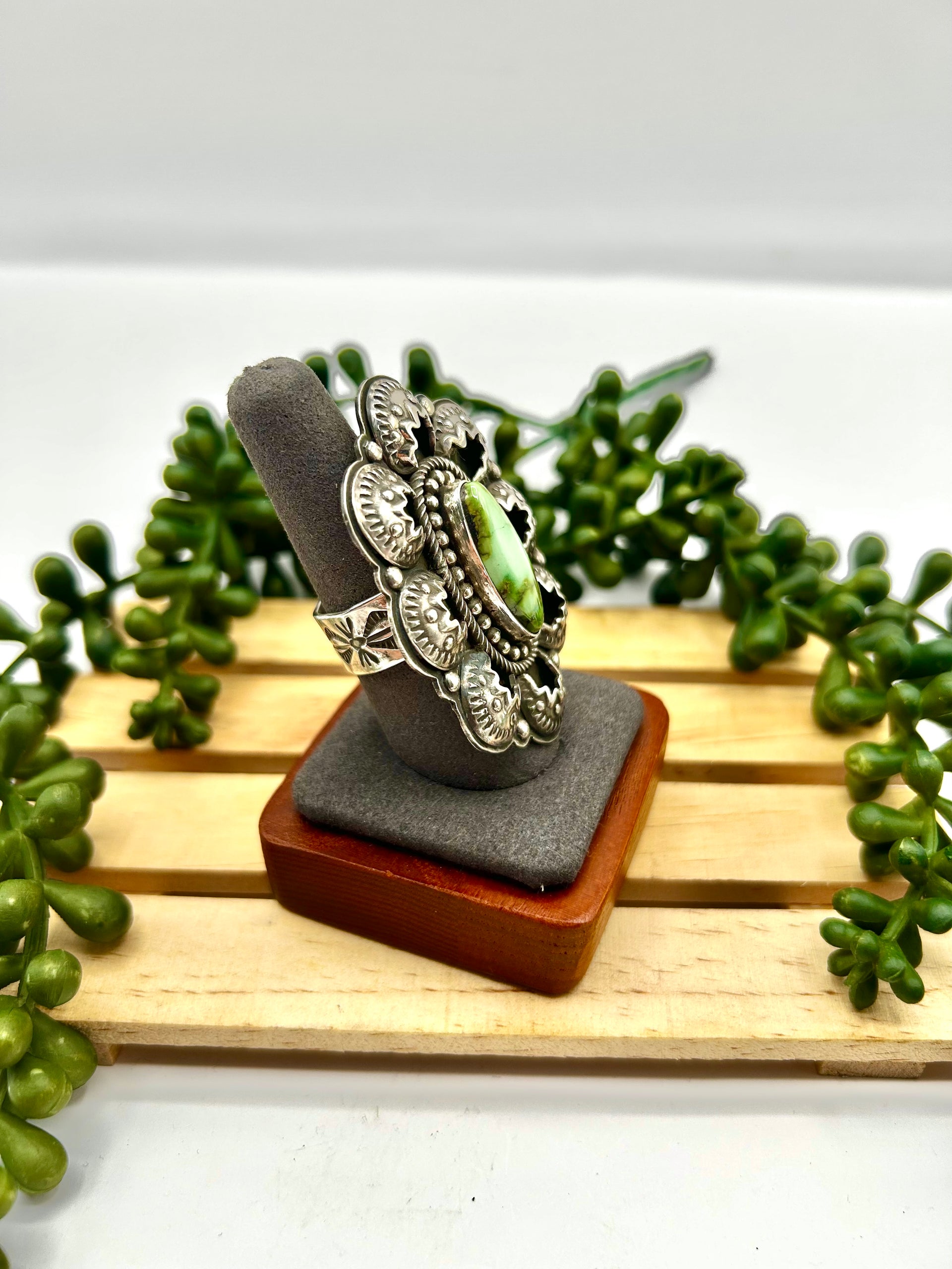 Old Pawn Jeff James Sonoran Gold Turquoise & Sterling Silver Adjustable Ring