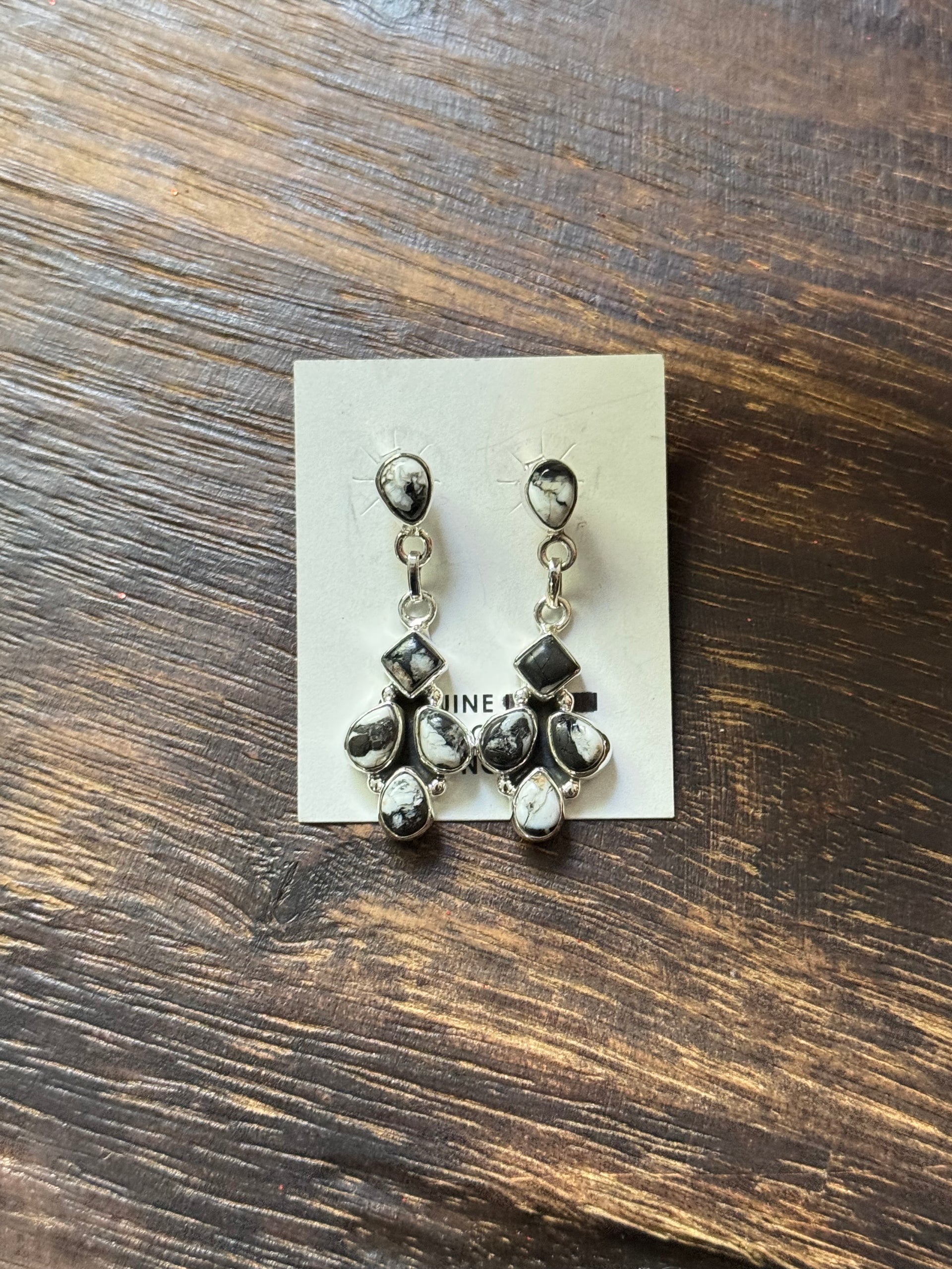 Southwest Handmade White Buffalo & Sterling Silver Post Dangle Cluster Earrings