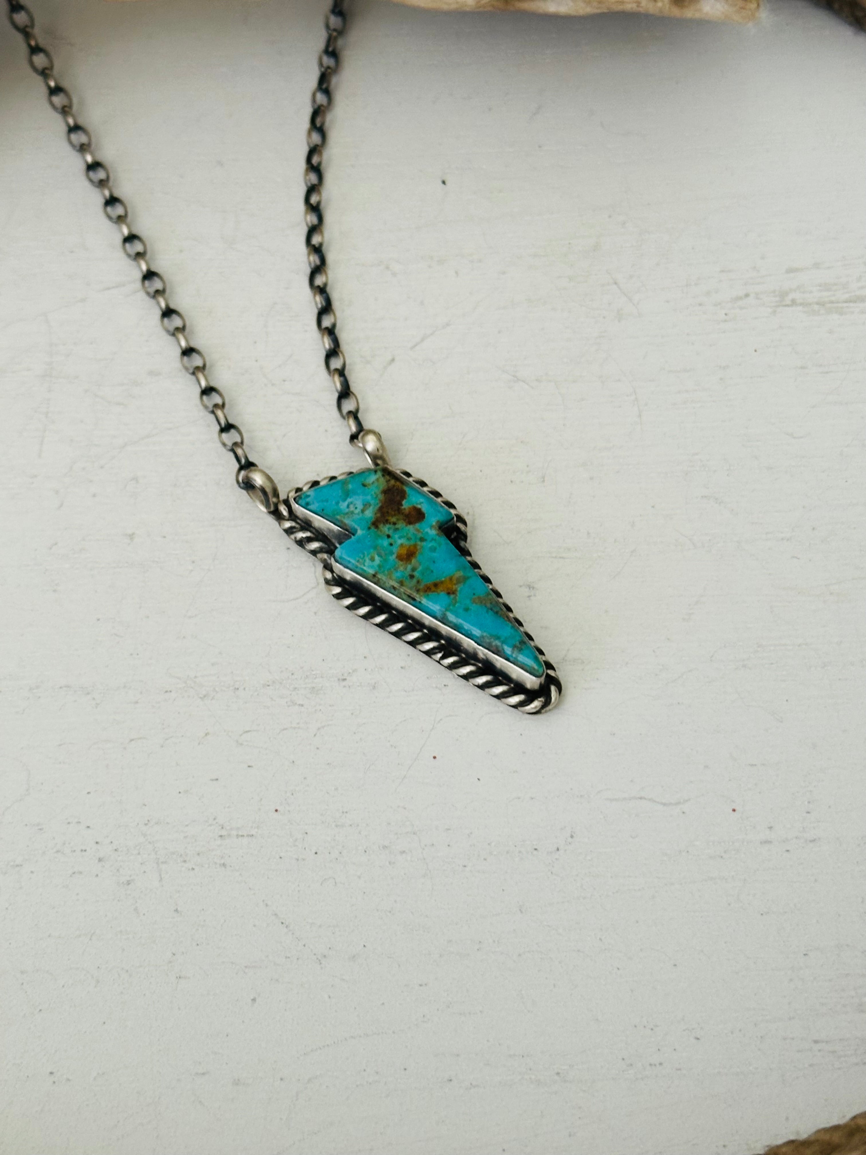 Donovan Skeets Kingman Turquoise & Sterling Silver Lightning Bolt Necklace