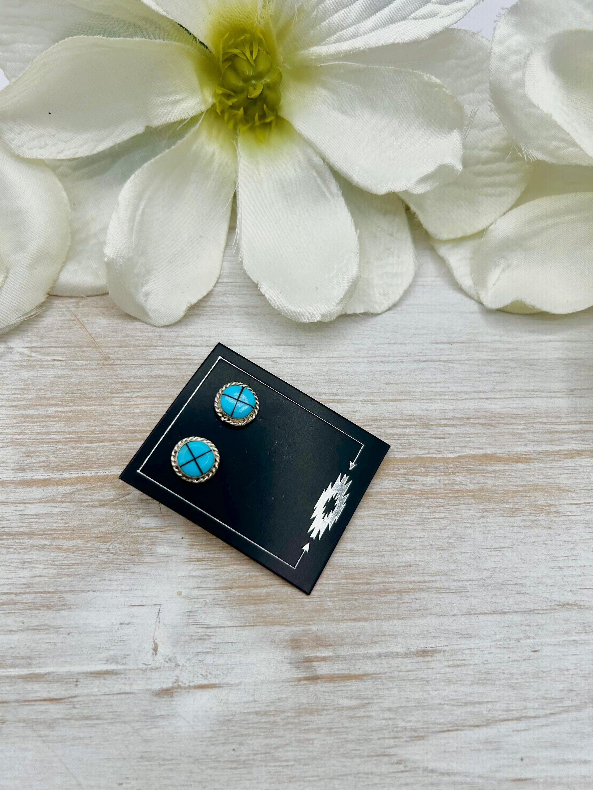 Navajo Made Kingman Turquoise & Sterling Silver Post Earrings