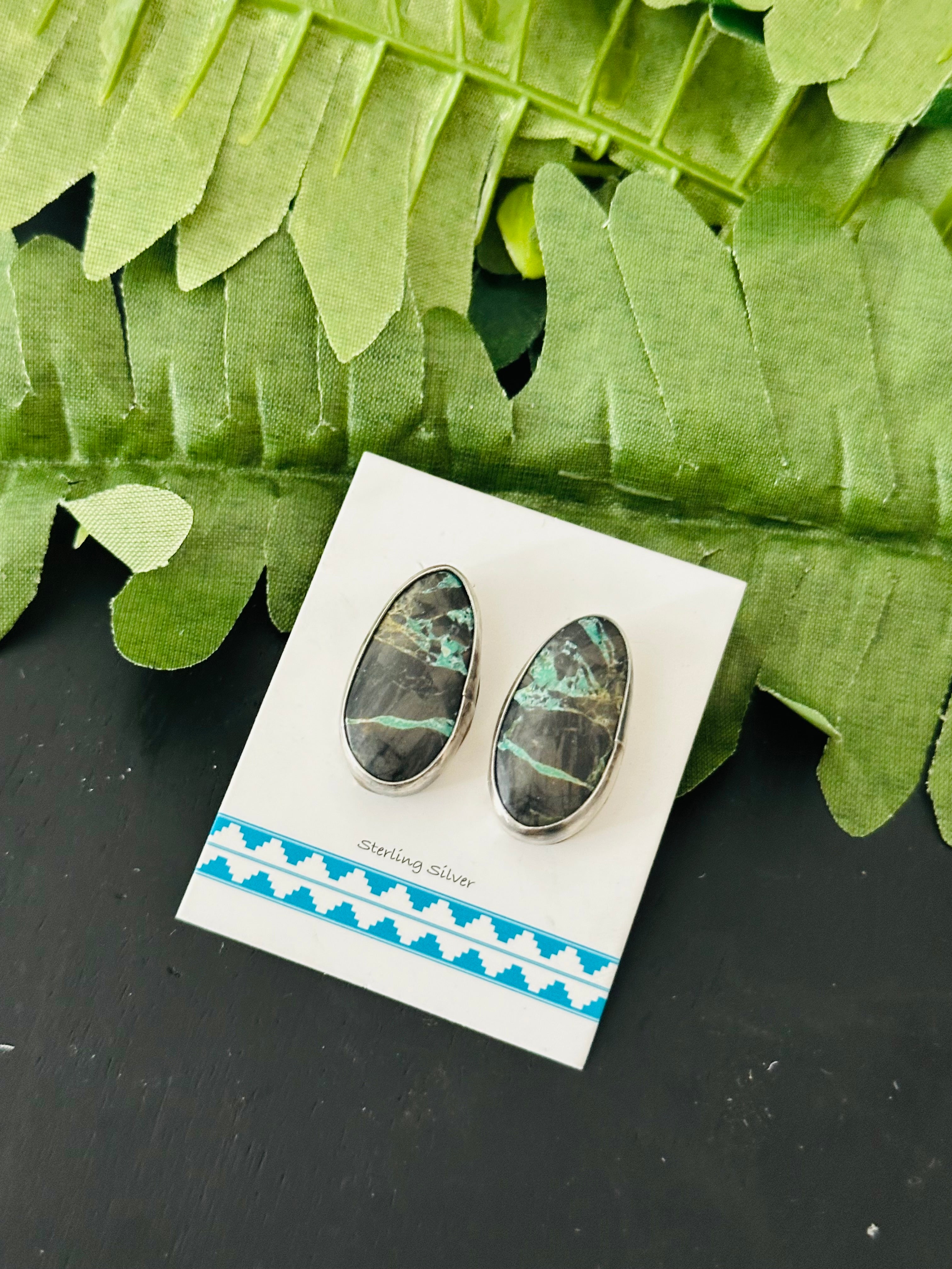 Pete Skeets Black Jack Turquoise & Sterling Silver Post Earrings