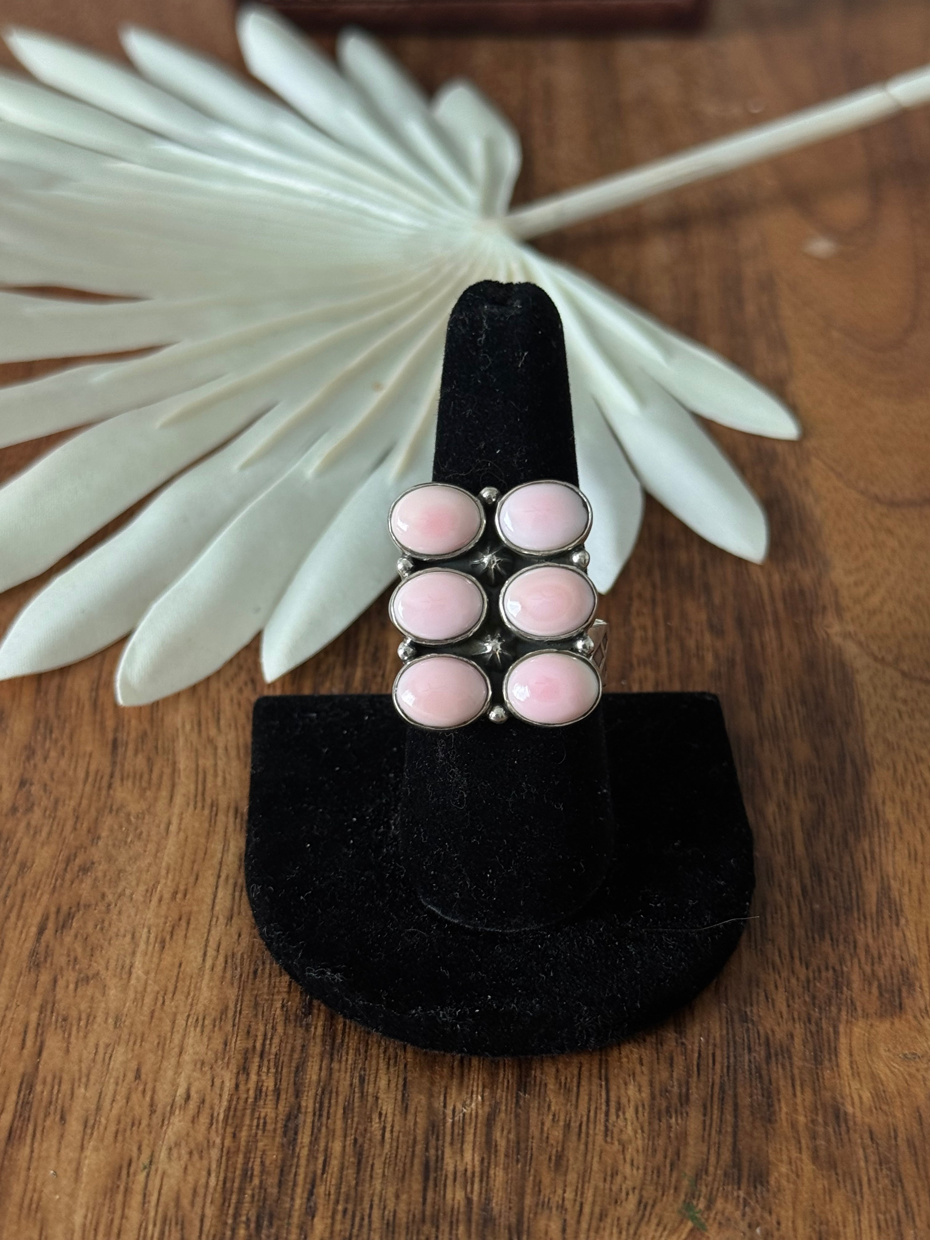 Navajo Made Pink Conch & Sterling Silver Adjustable Ring