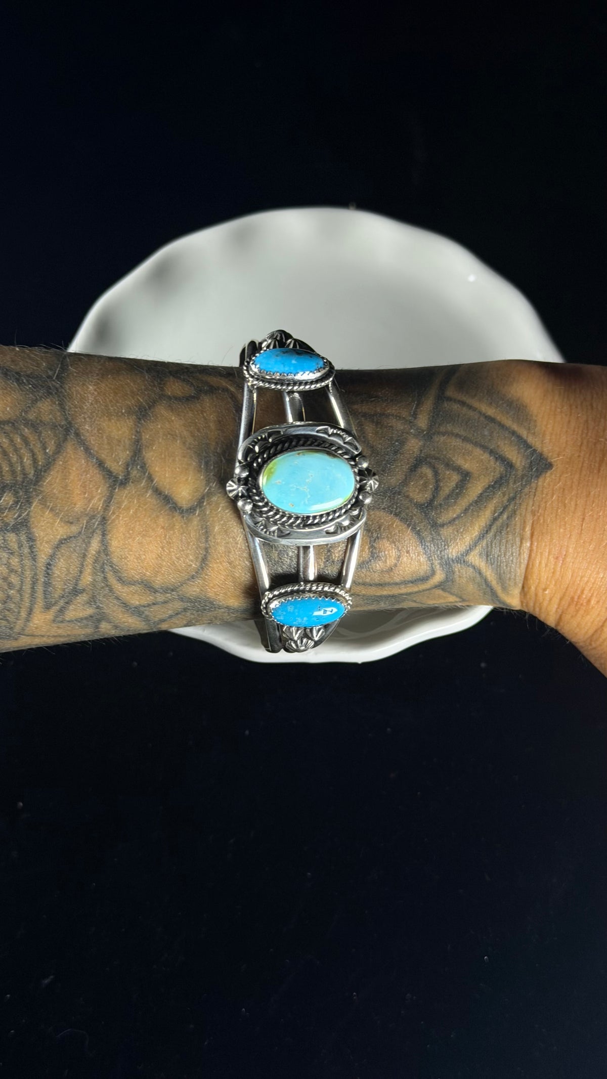 Lorrine Yellowhorse Mixed Turquoise & Sterling Silver Cuff Bracelet