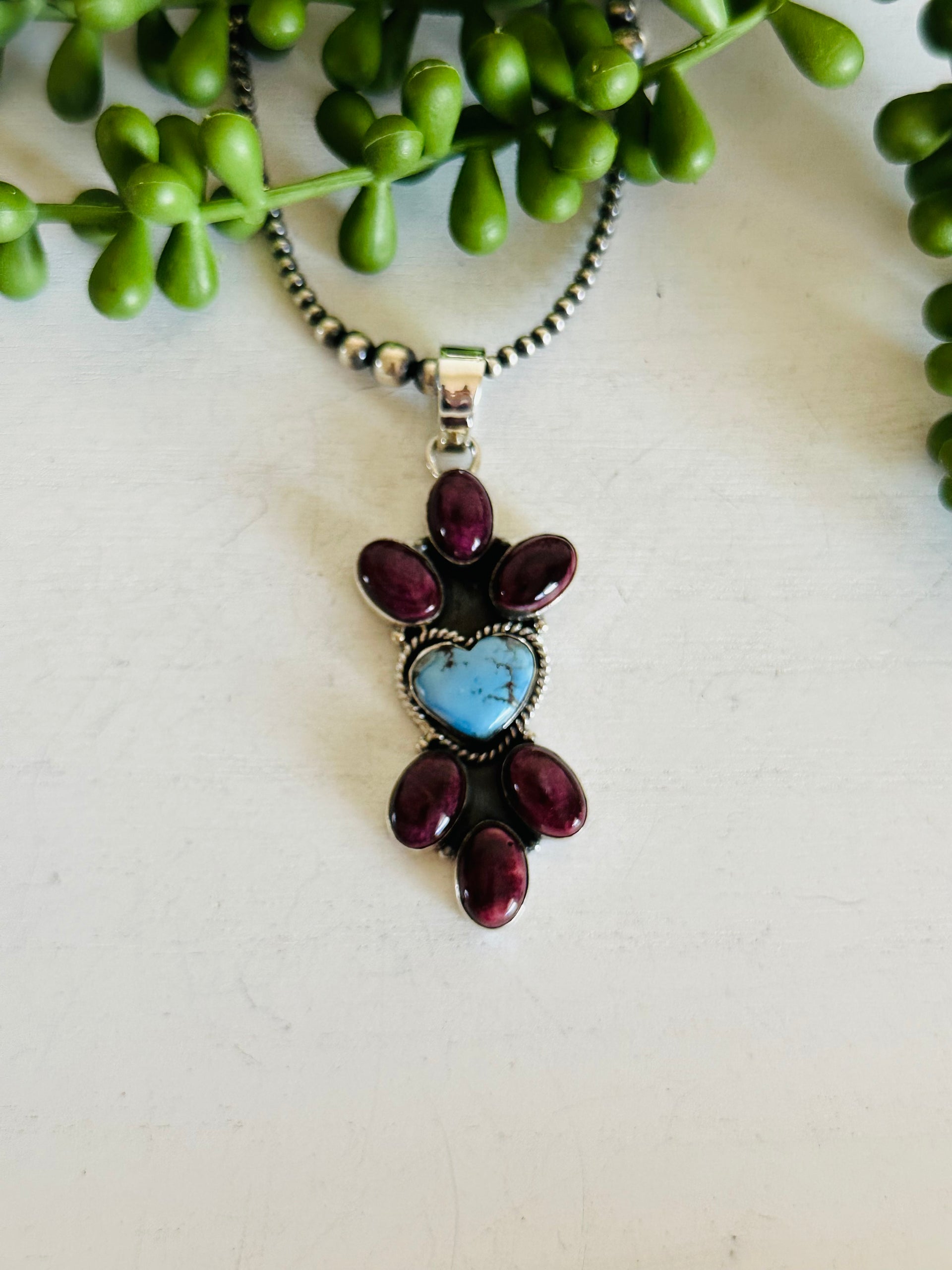Southwest Handmade Multi Stone & Sterling Silver Cluster Pendant.