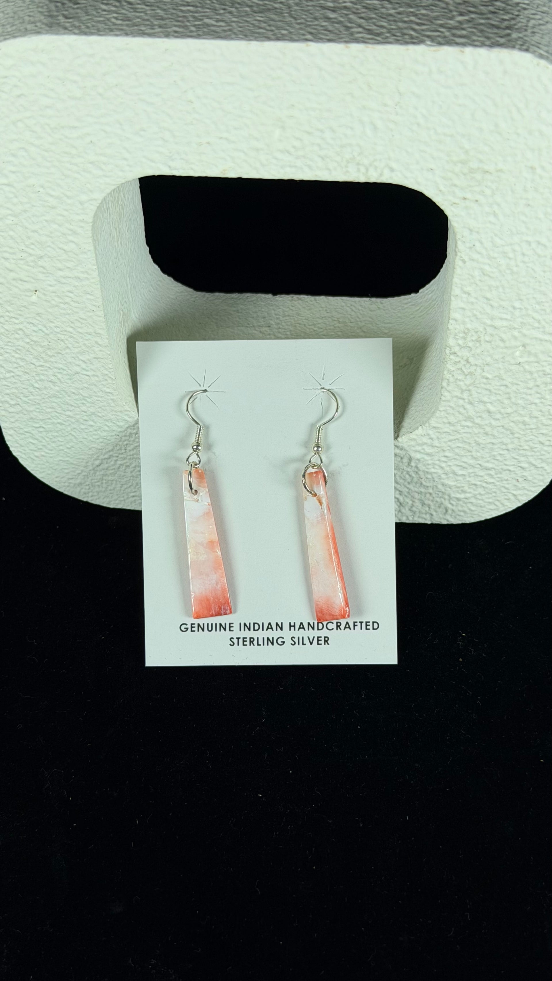 Navajo Made Spiny Oyster & Sterling Silver Slab Dangle Earrings
