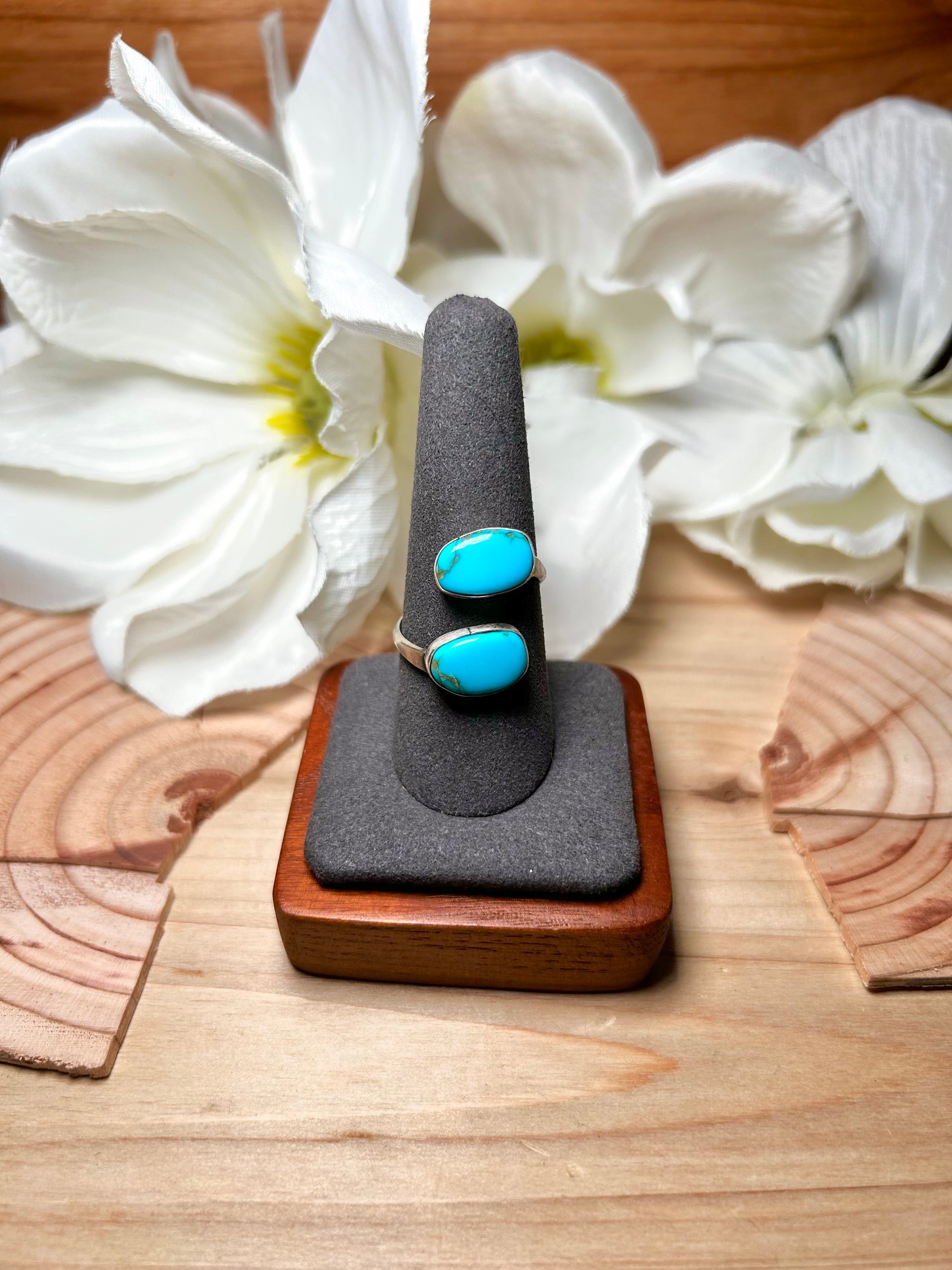 Navajo Made Kingman Turquoise & Sterling Silver Adjustable Ring