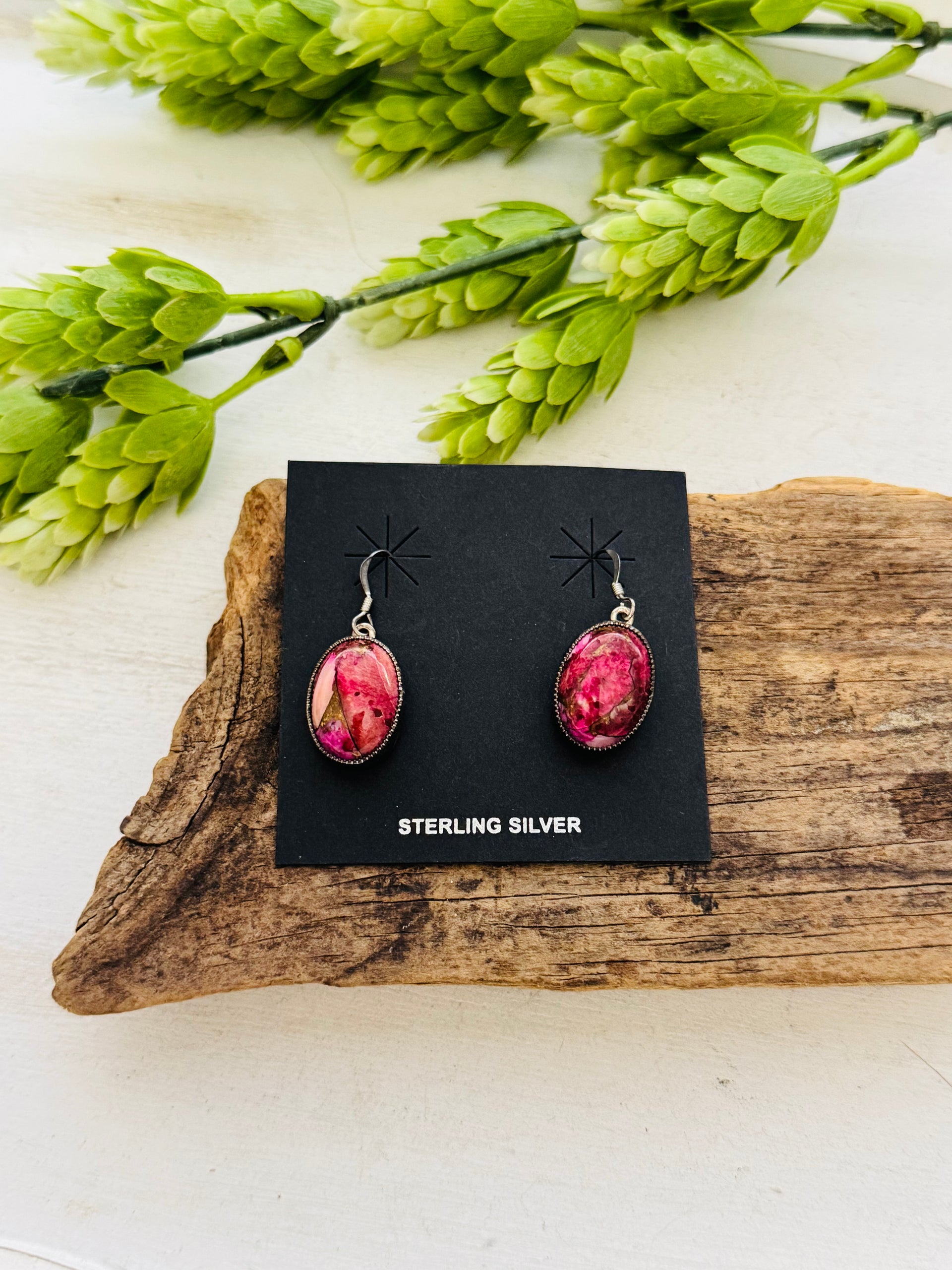 Navajo Made Pink Mohave Turquoise & Sterling Silver Dangle Earrings