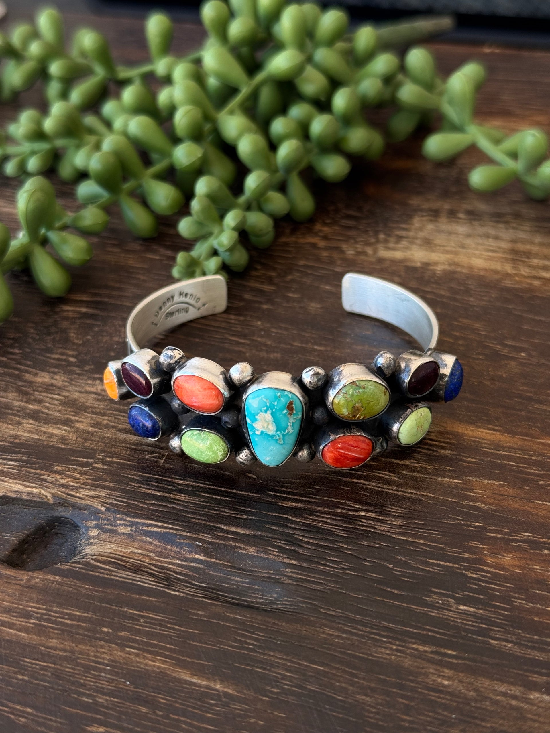 Danny Henio Multi Stone & Sterling Silver Cluster Cuff Bracelet