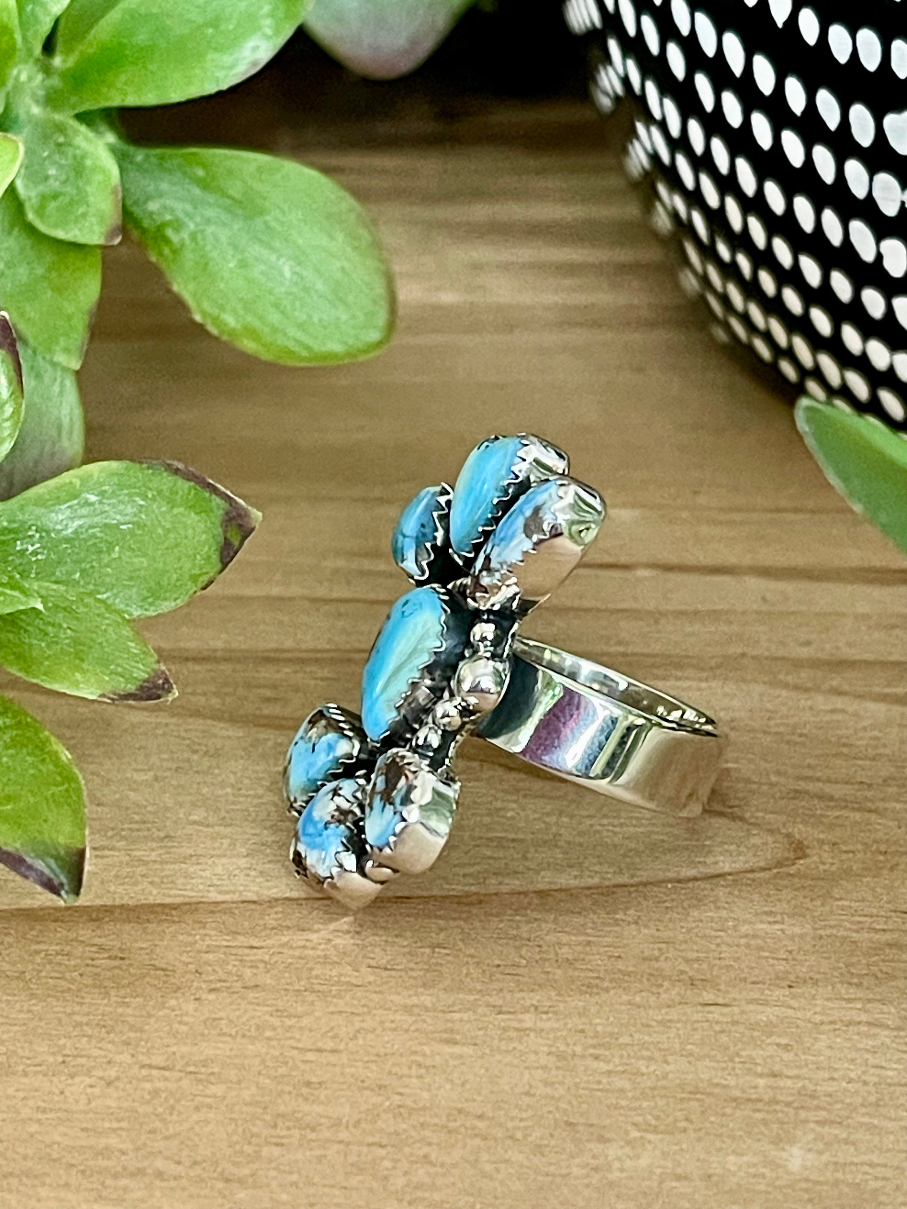 Southwest Handmade Golden Hills Turquoise & Sterling Silver Adjustable Cluster Ring