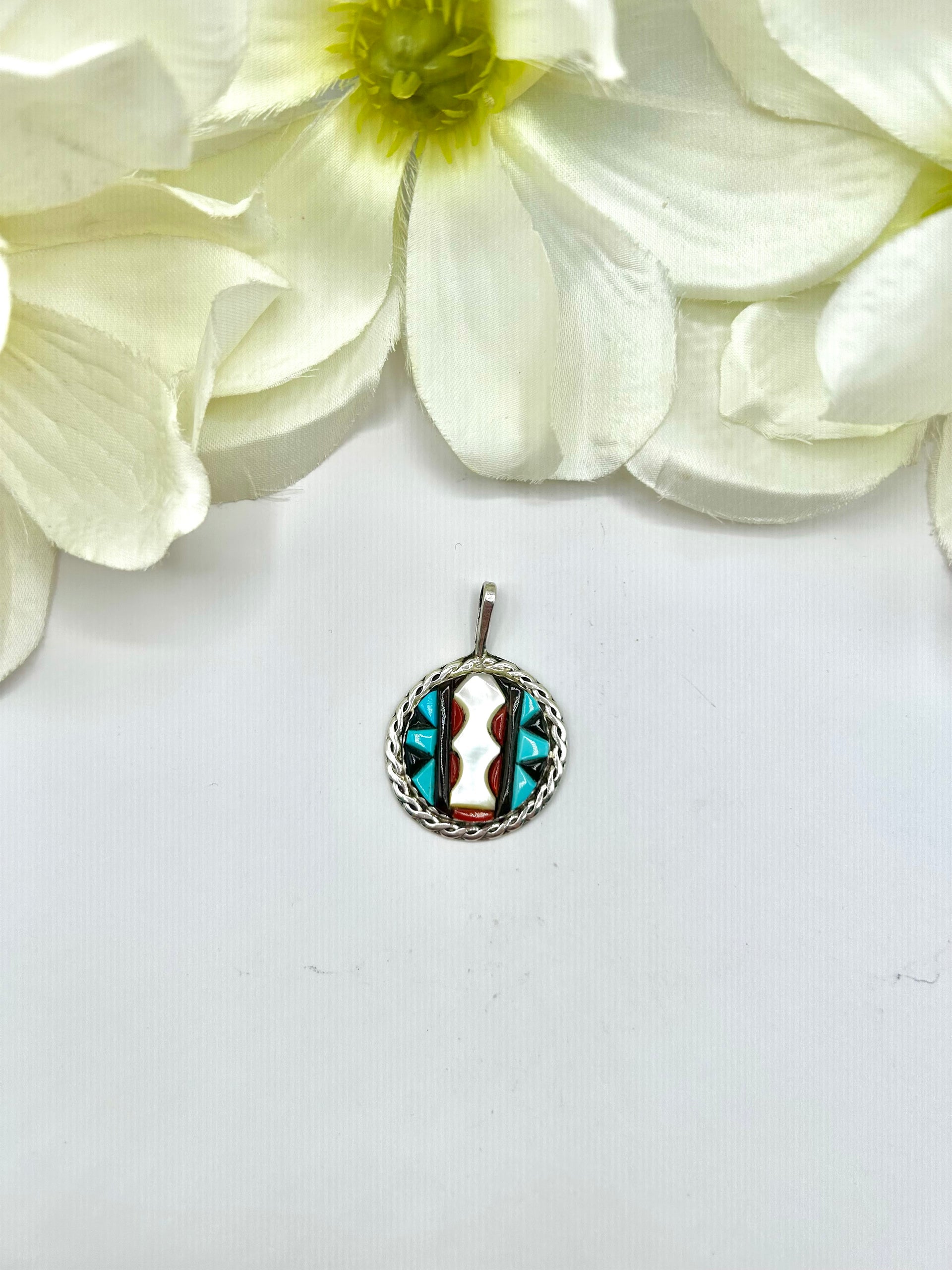 Zuni Made Multi Stone & Sterling Silver Pendant