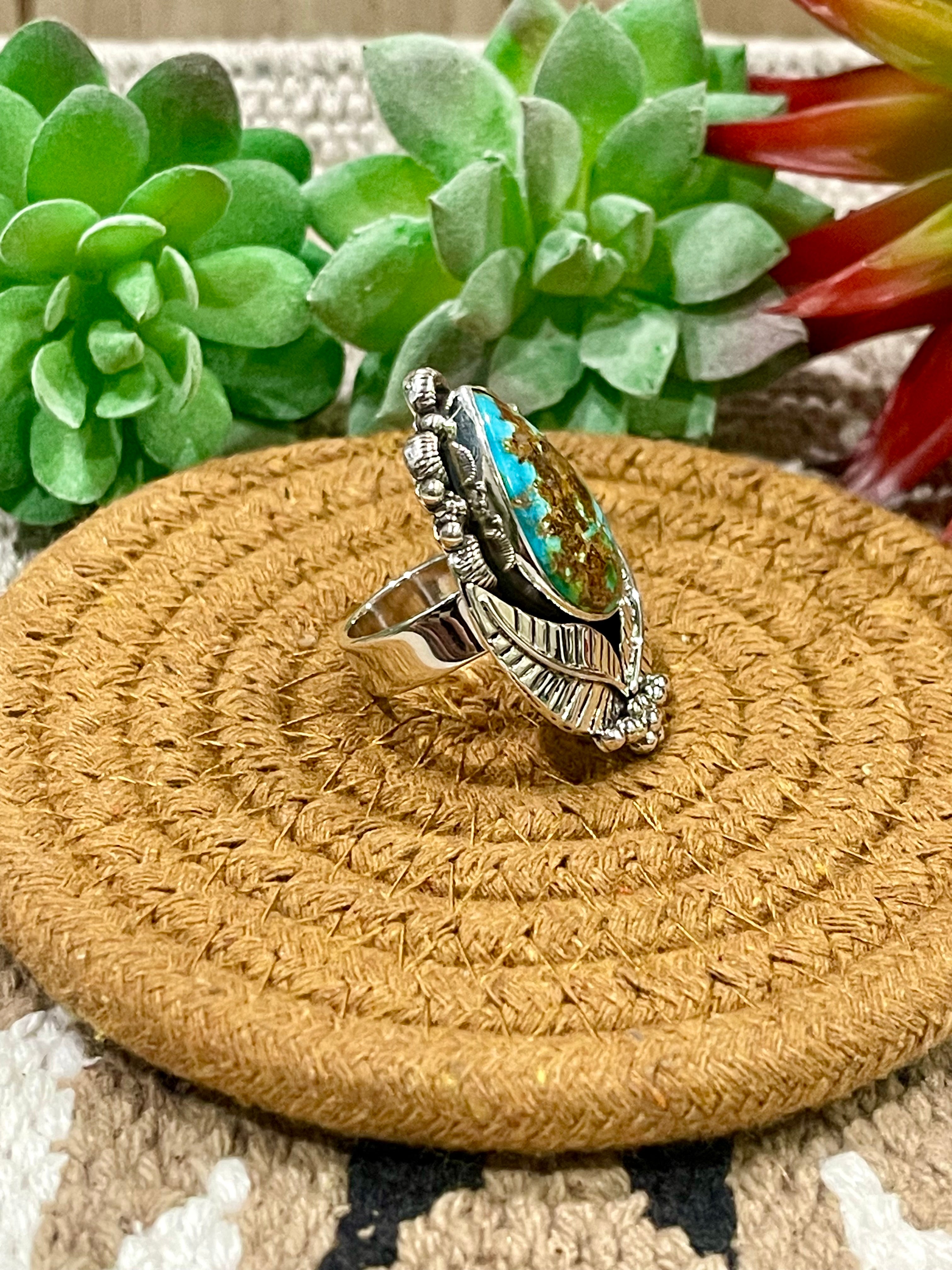 Southwest Handmade Sonoran Mountain Turquoise & Sterling Silver Adjustable Ring