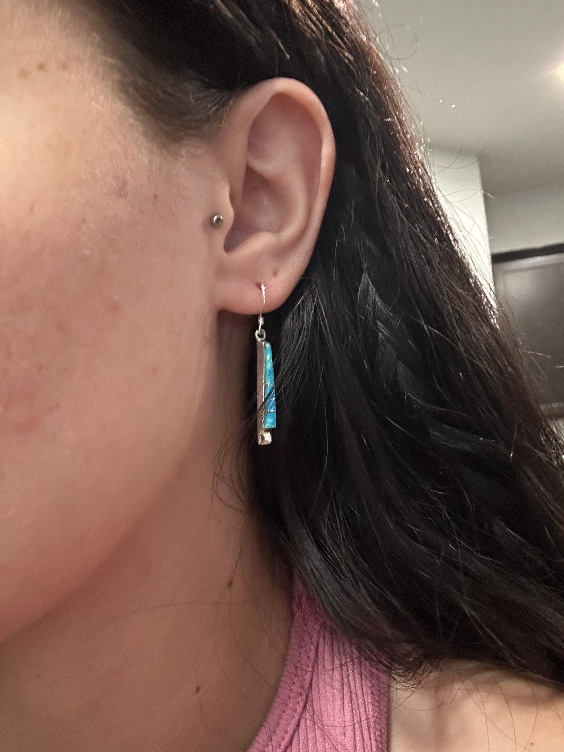 Navajo Made Kingman Turquoise & Sterling Silver Dangle Earrings