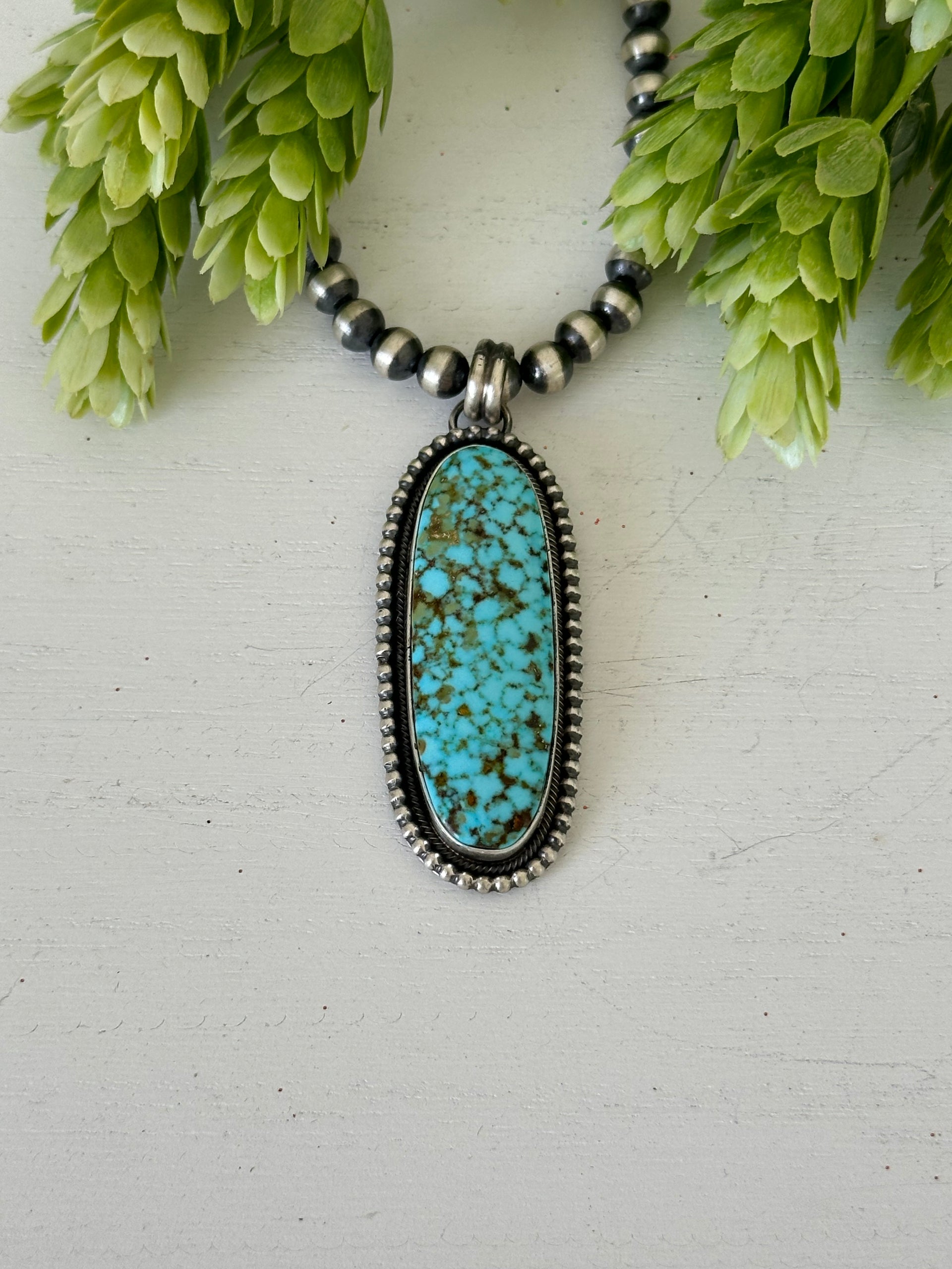 Scott Skeets High Grade Kingman Turquoise & Sterling Silver Pendant