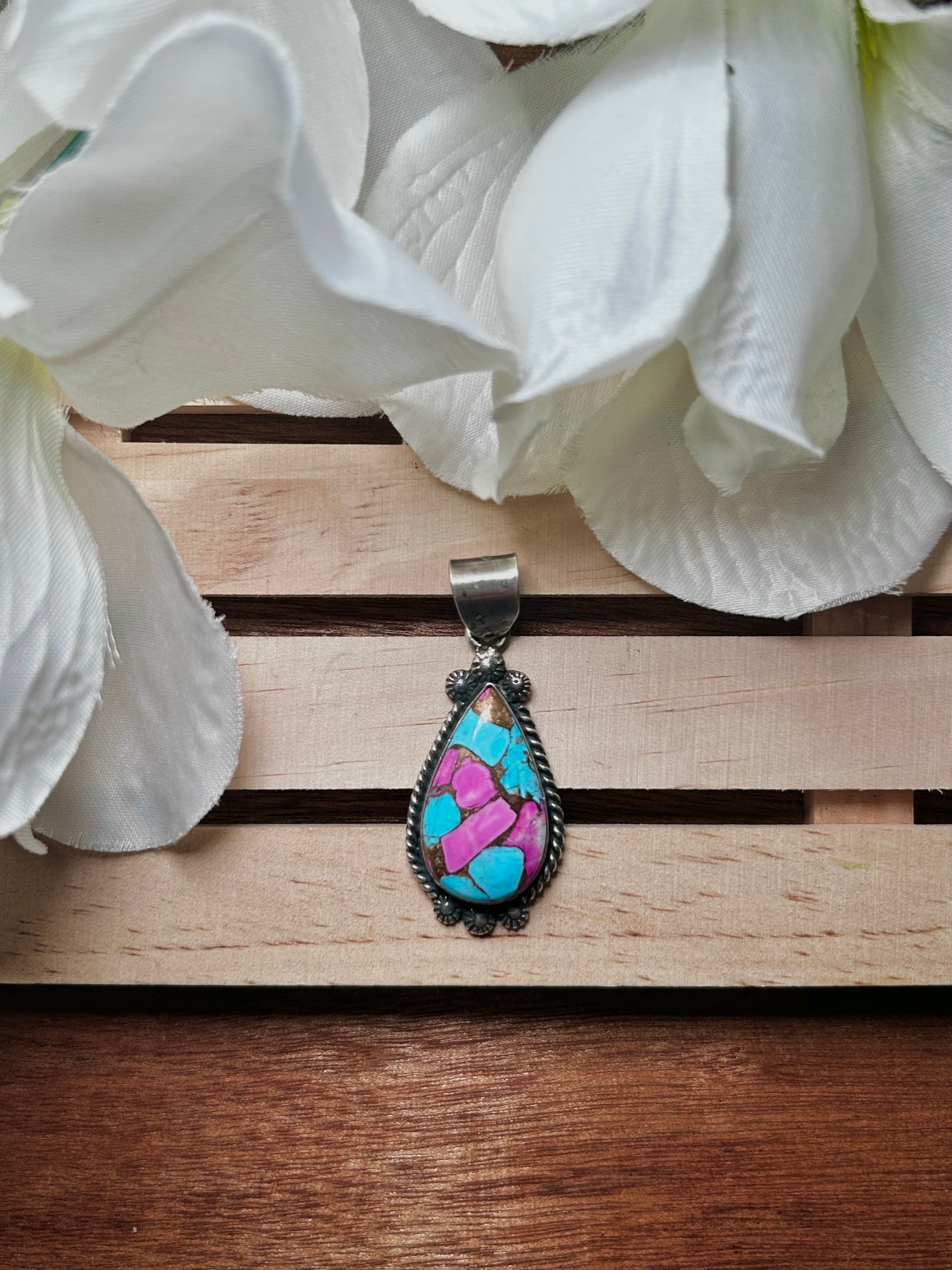 Zachariah David Cotton Candy Dahlia & Sterling Silver Pendant