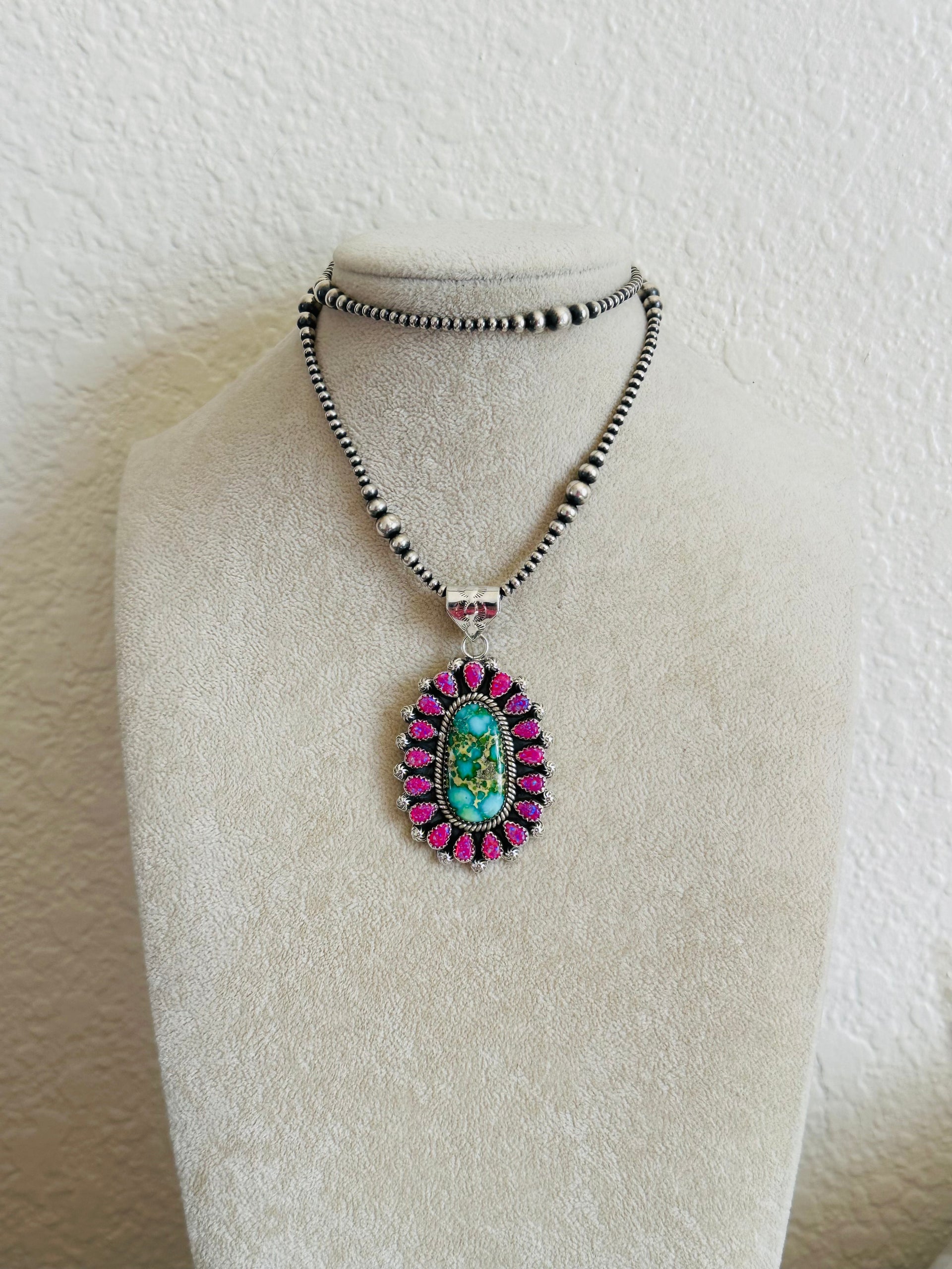 Southwest Handmade Multi Stone & Sterling Silver Cluster Pendant