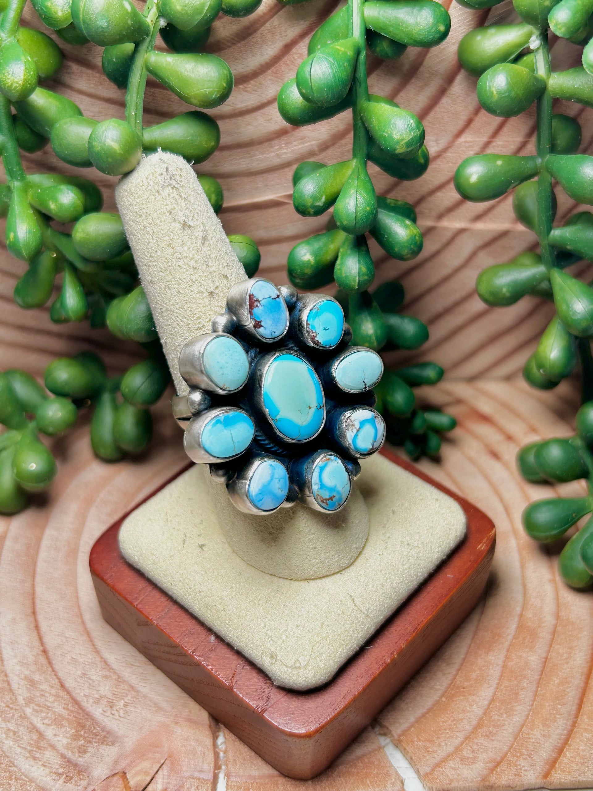 Navajo Made Golden Hill Turquoise & Sterling Sliver Adjustable Ring