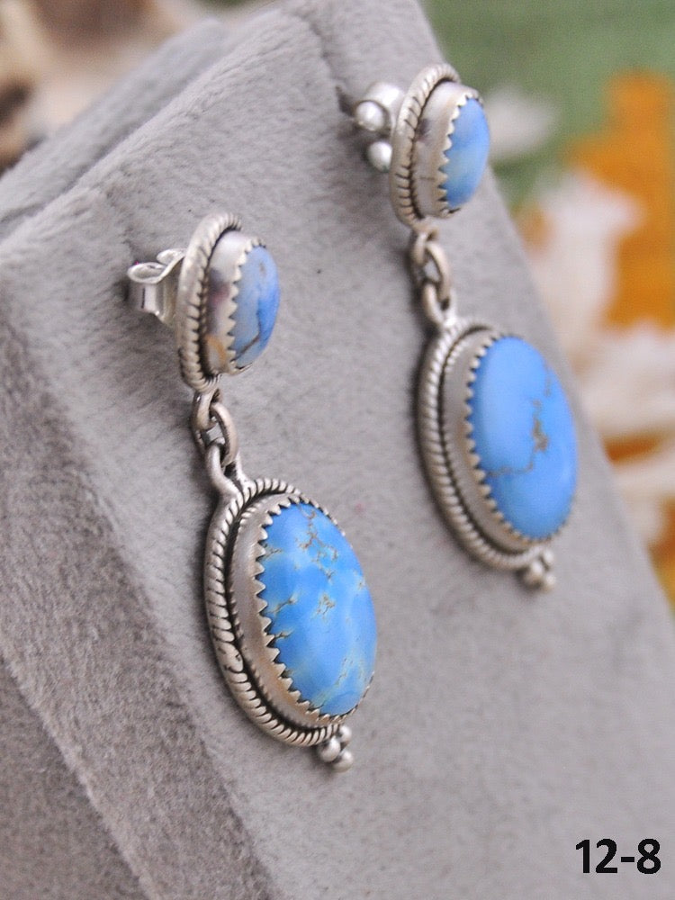 Southwest Handmade Golden Hill’s Turquoise & Sterling Silver Post Dangle Earrings