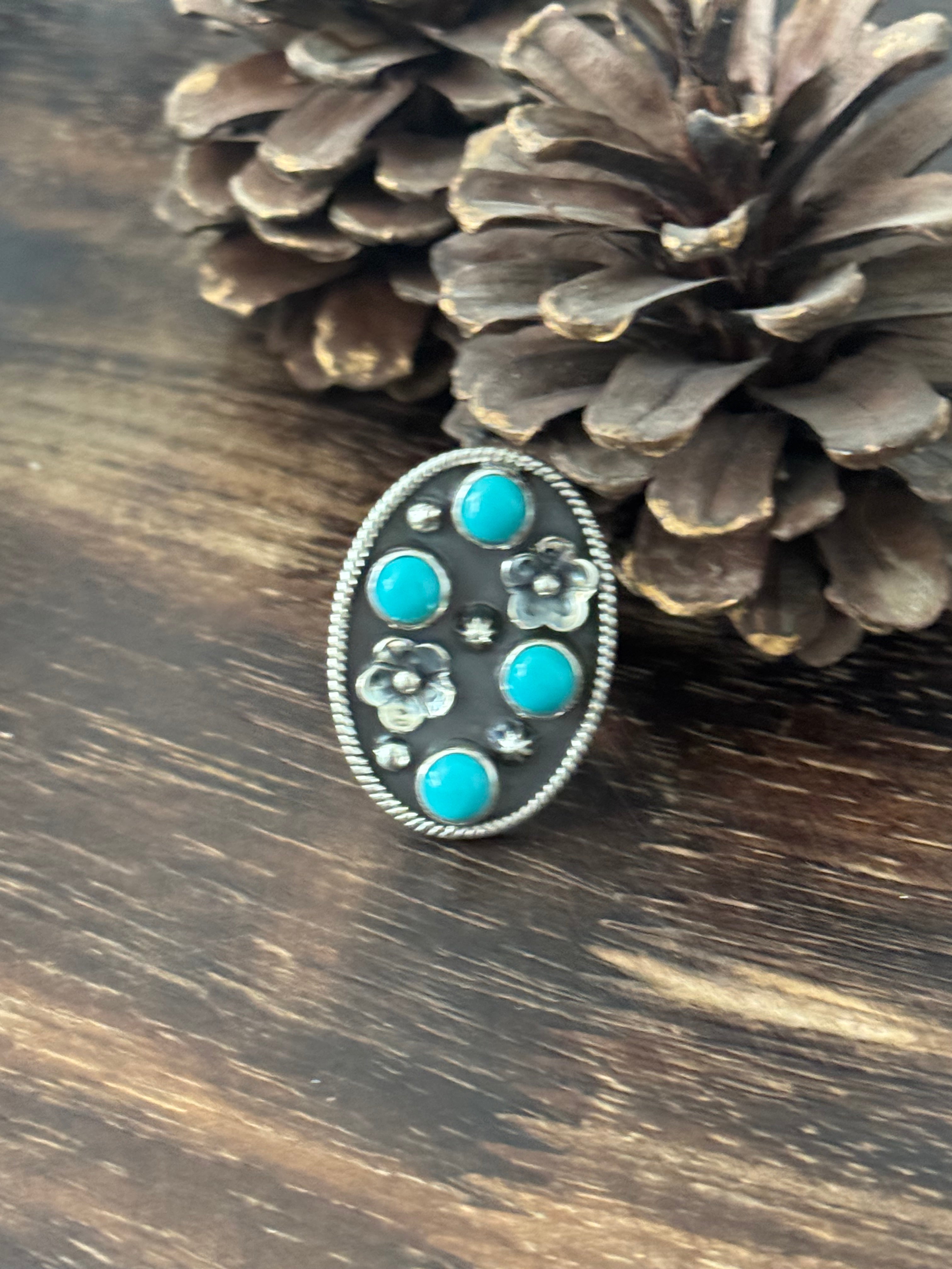 Southwest Handmade Kingman Turquoise & Sterling Silver Adjustable Ring