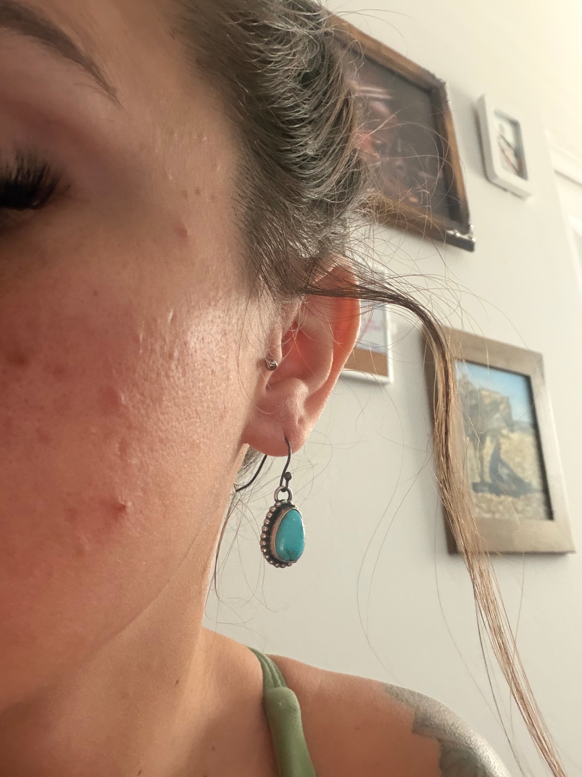 Navajo Made Kingman Turquoise & Sterling Silver Dangle Earrings