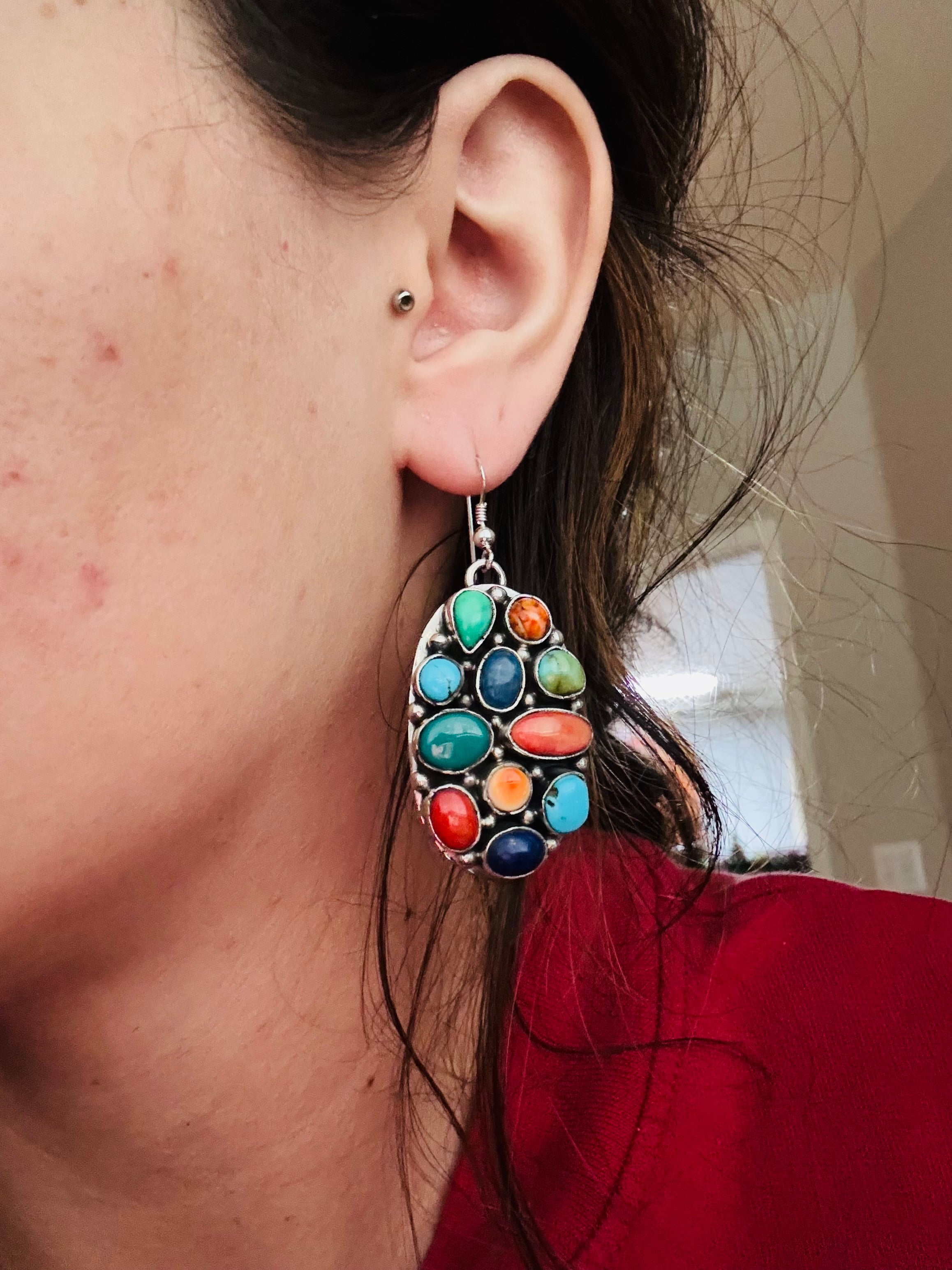 Emer Thompson Multi Stone & Sterling Silver Cluster Earrings