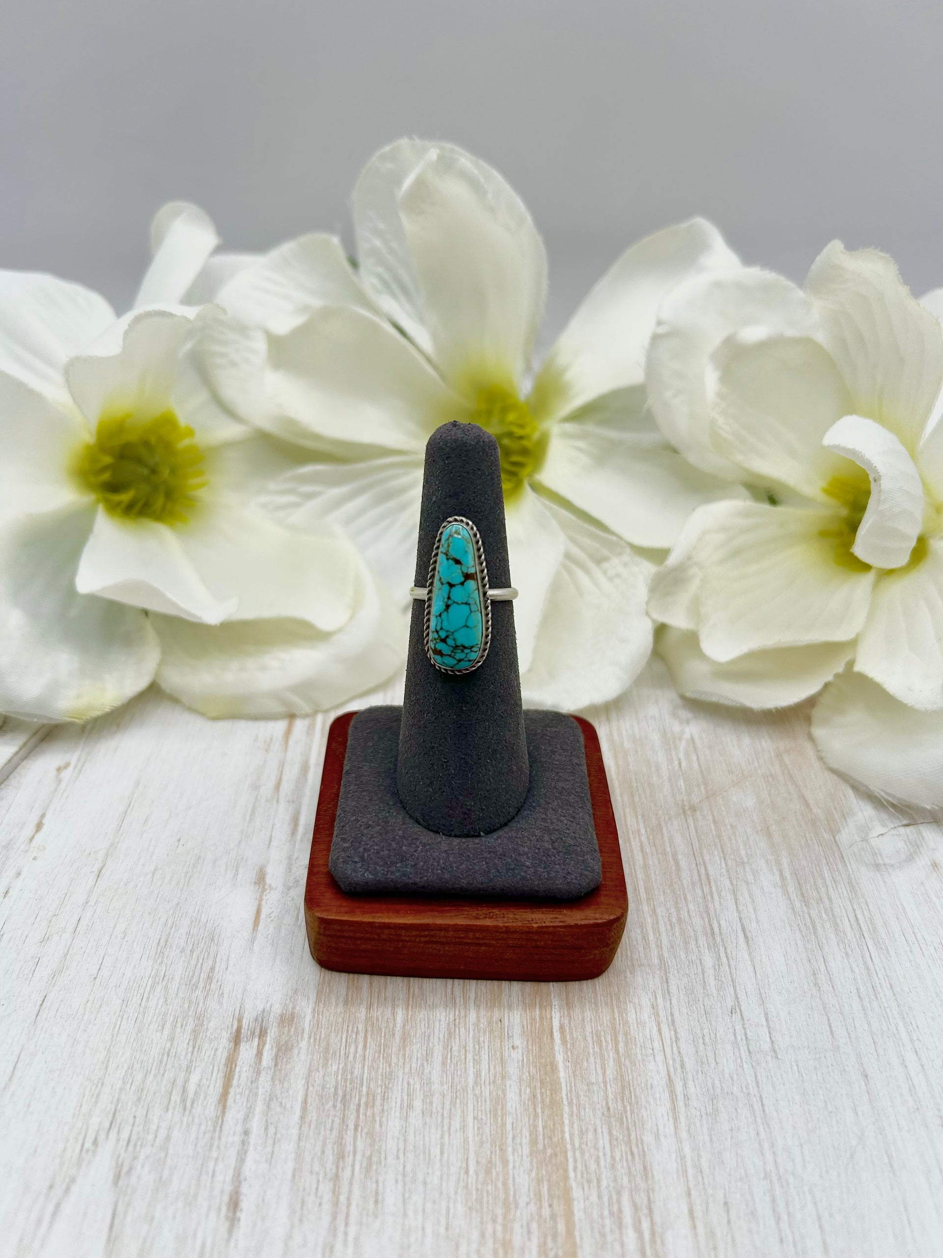 Navajo Made #8 Turquoise & Sterling Silver Ring Size 5.75