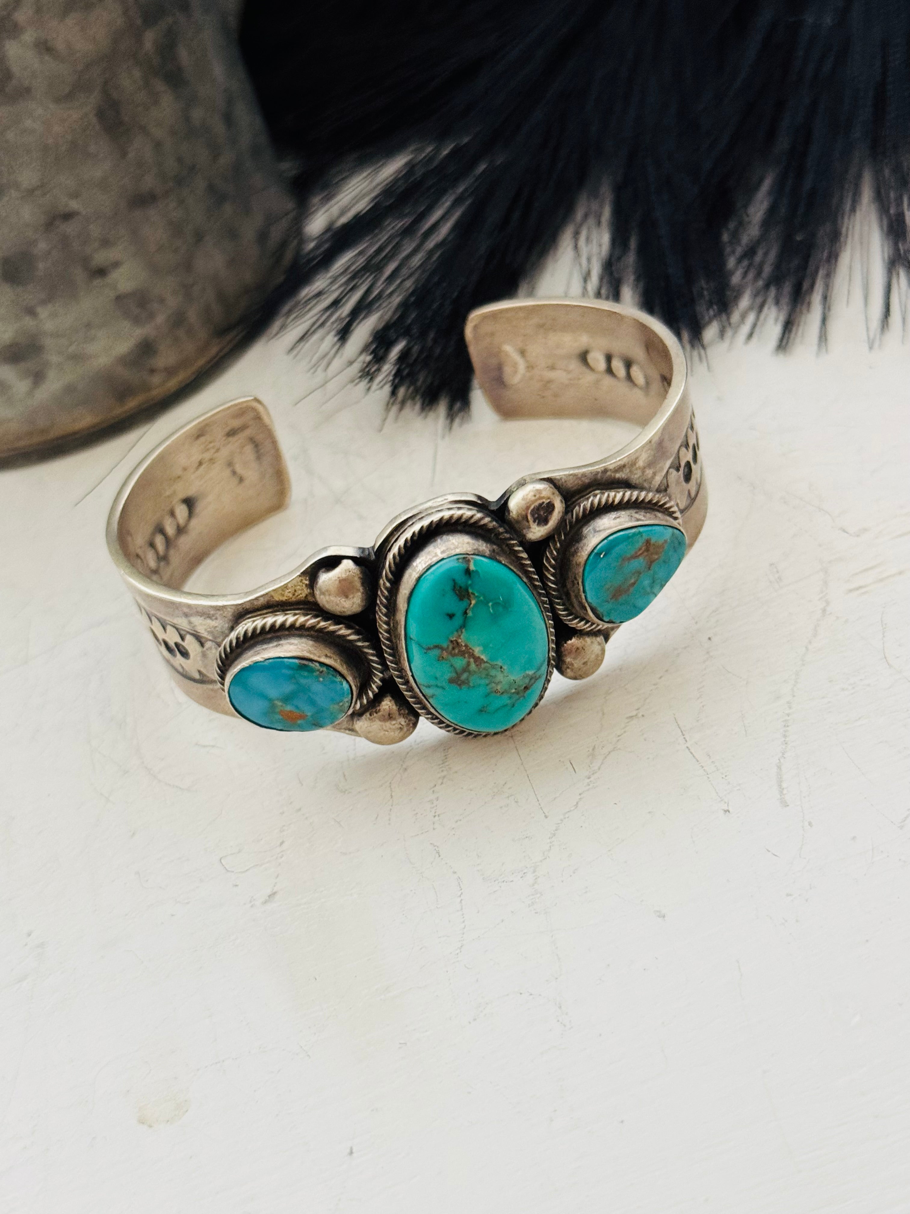 Navajo Made Royston Turquoise & Sterling Silver Cuff Bracelet