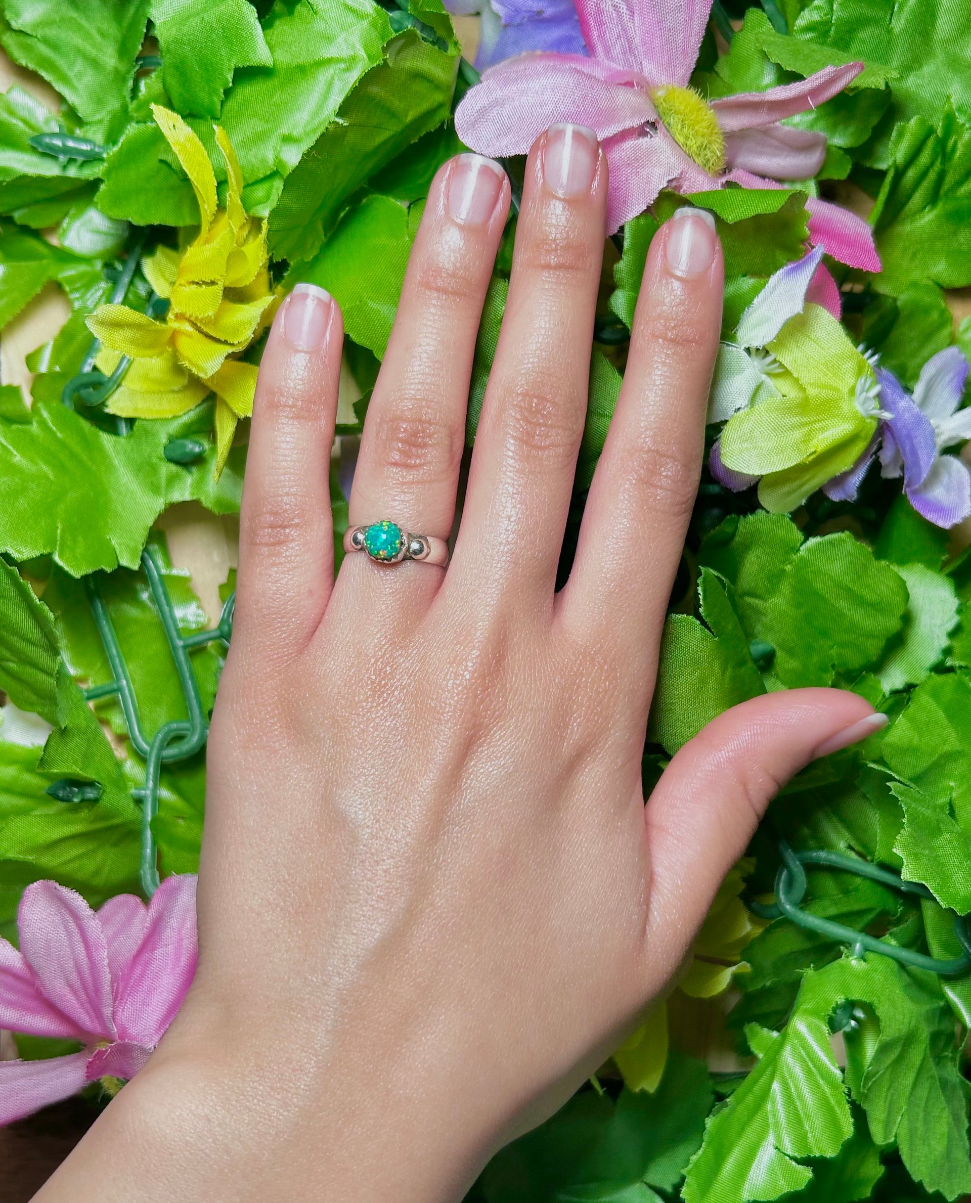 Navajo Made Opal  & Sterling Silver Ring Size 4.25