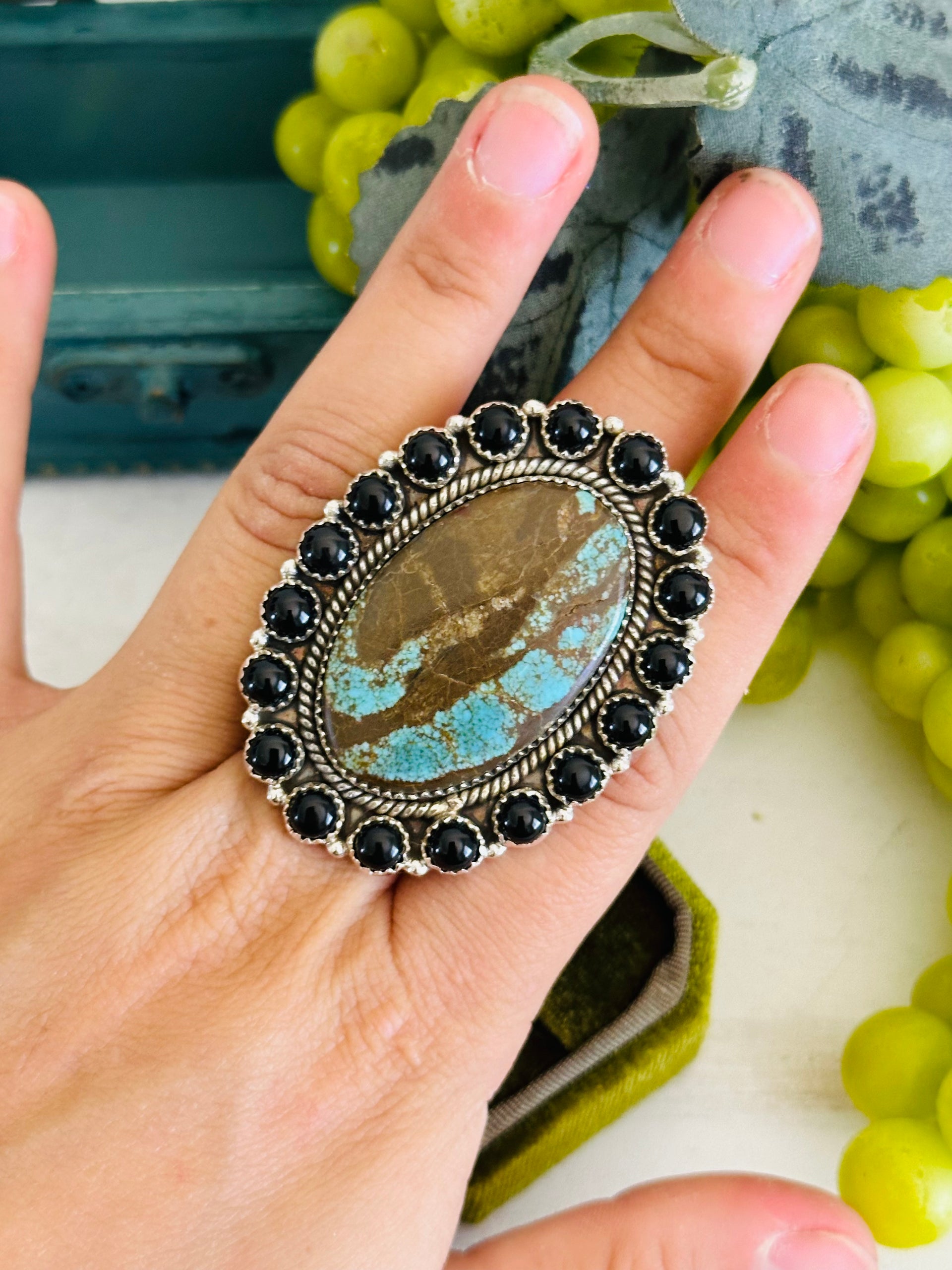 Southwest Handmade Multi Stone & Sterling Silver Cluster Adjustable Ring