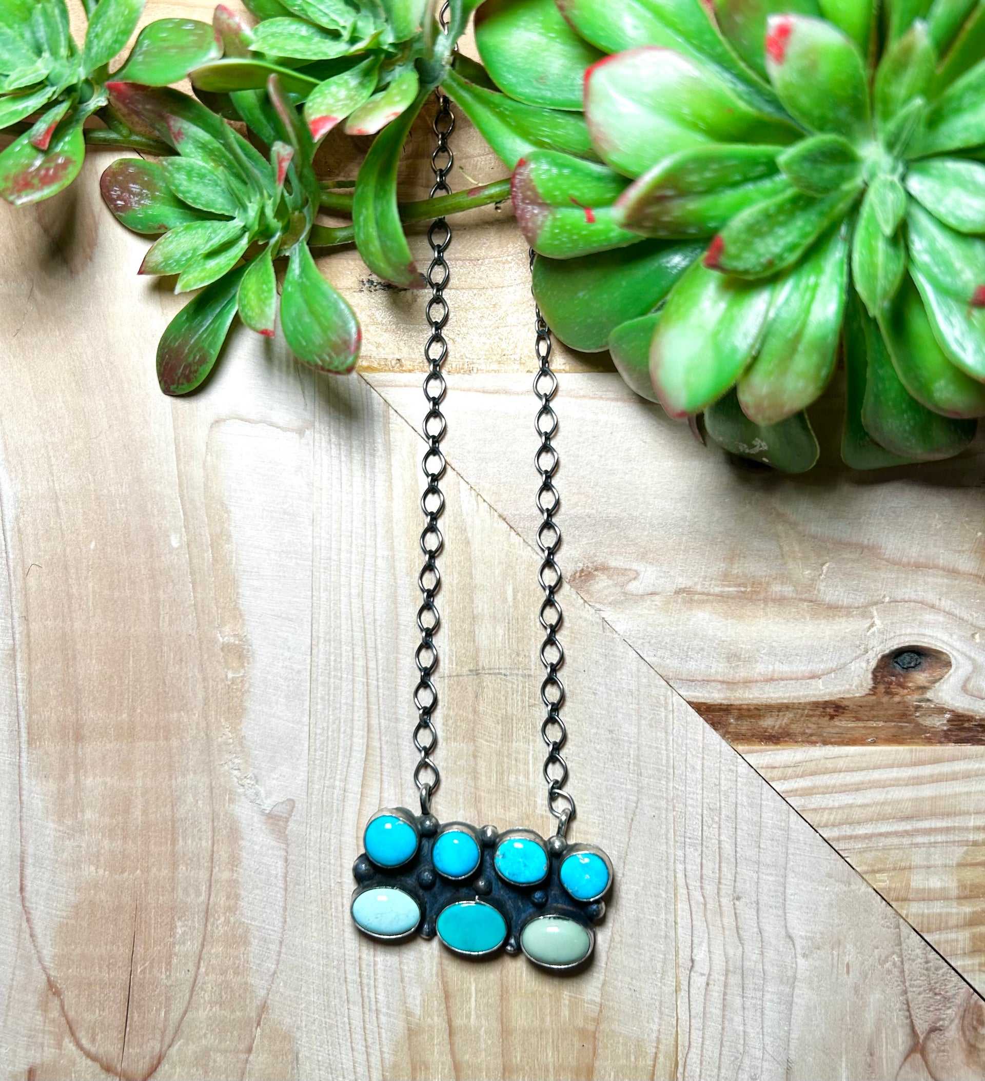 Navajo Made Mixed Turquoise & Sterling Silver Necklace