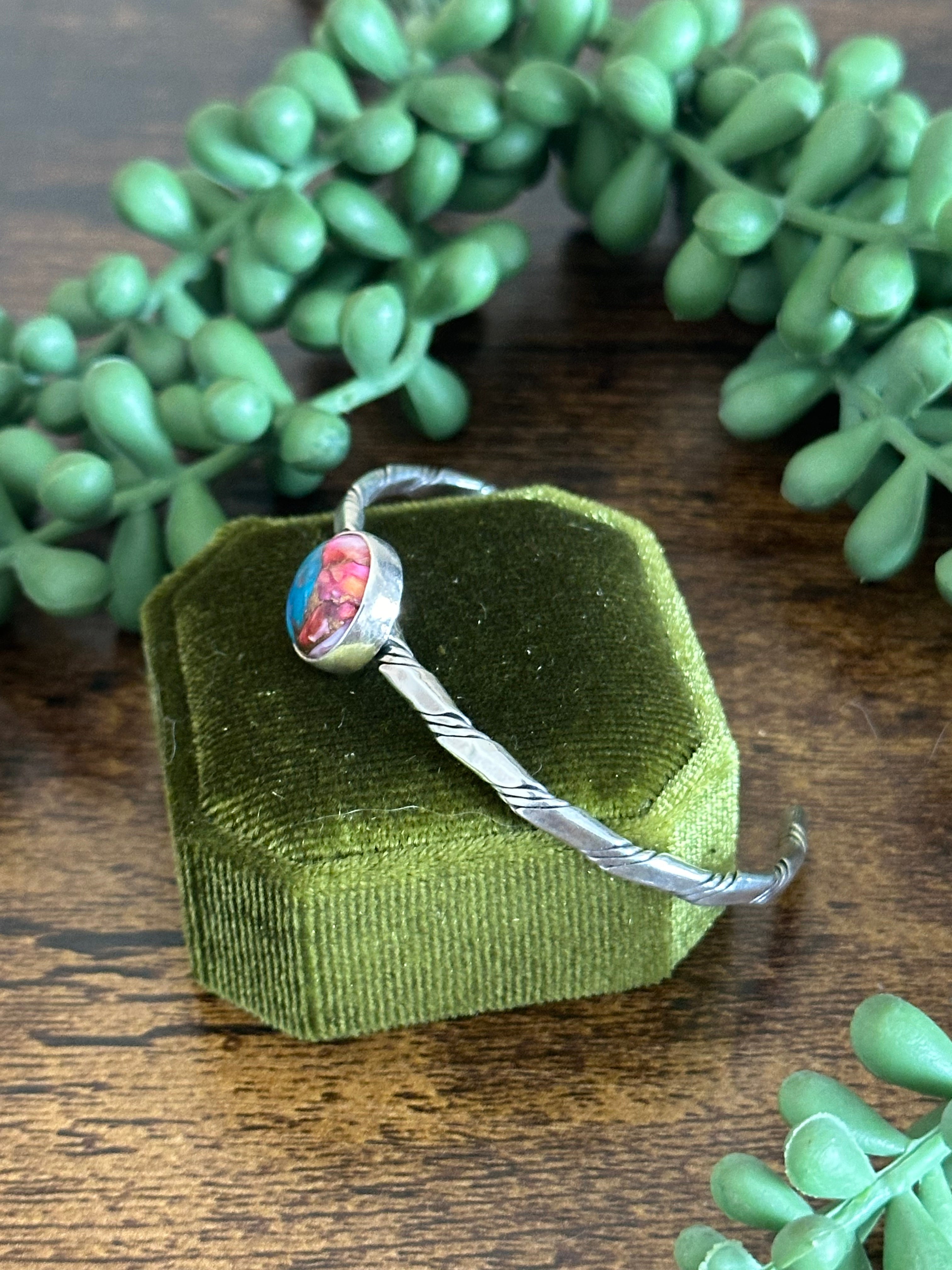 Navajo Made Pink Mohave Turquoise & Sterling Silver Cuff Bracelet