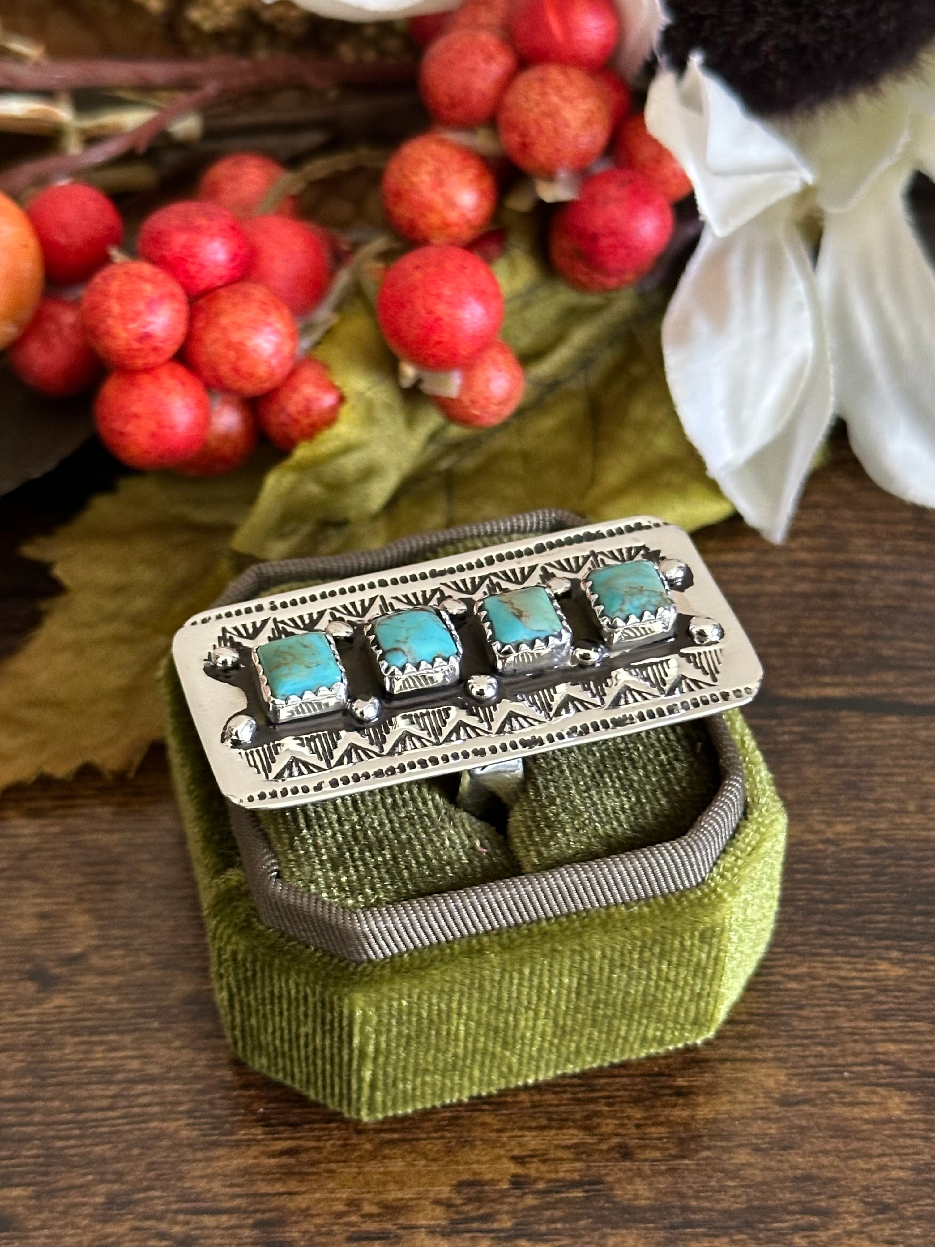 Southwest Handmade Kingman Turquoise & Sterling Silver Adjustable Ring