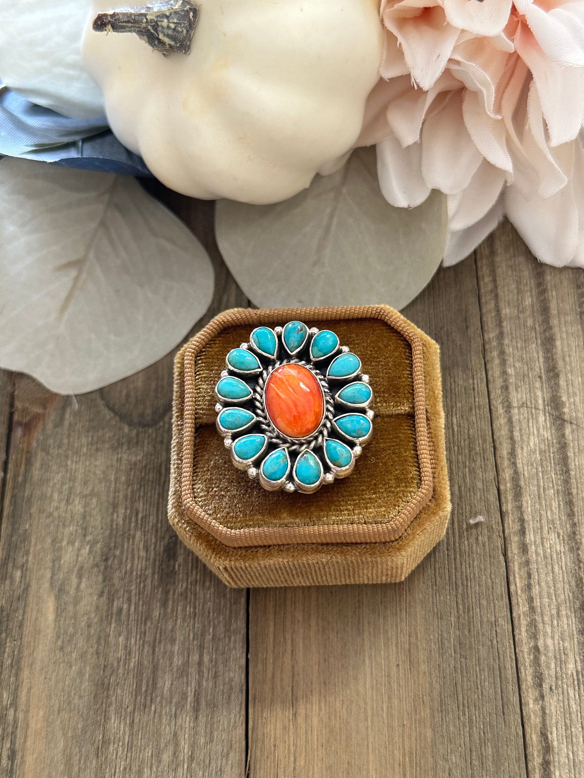 Southwest Handmade Multi Stone & Sterling Silver Adjustable Ring