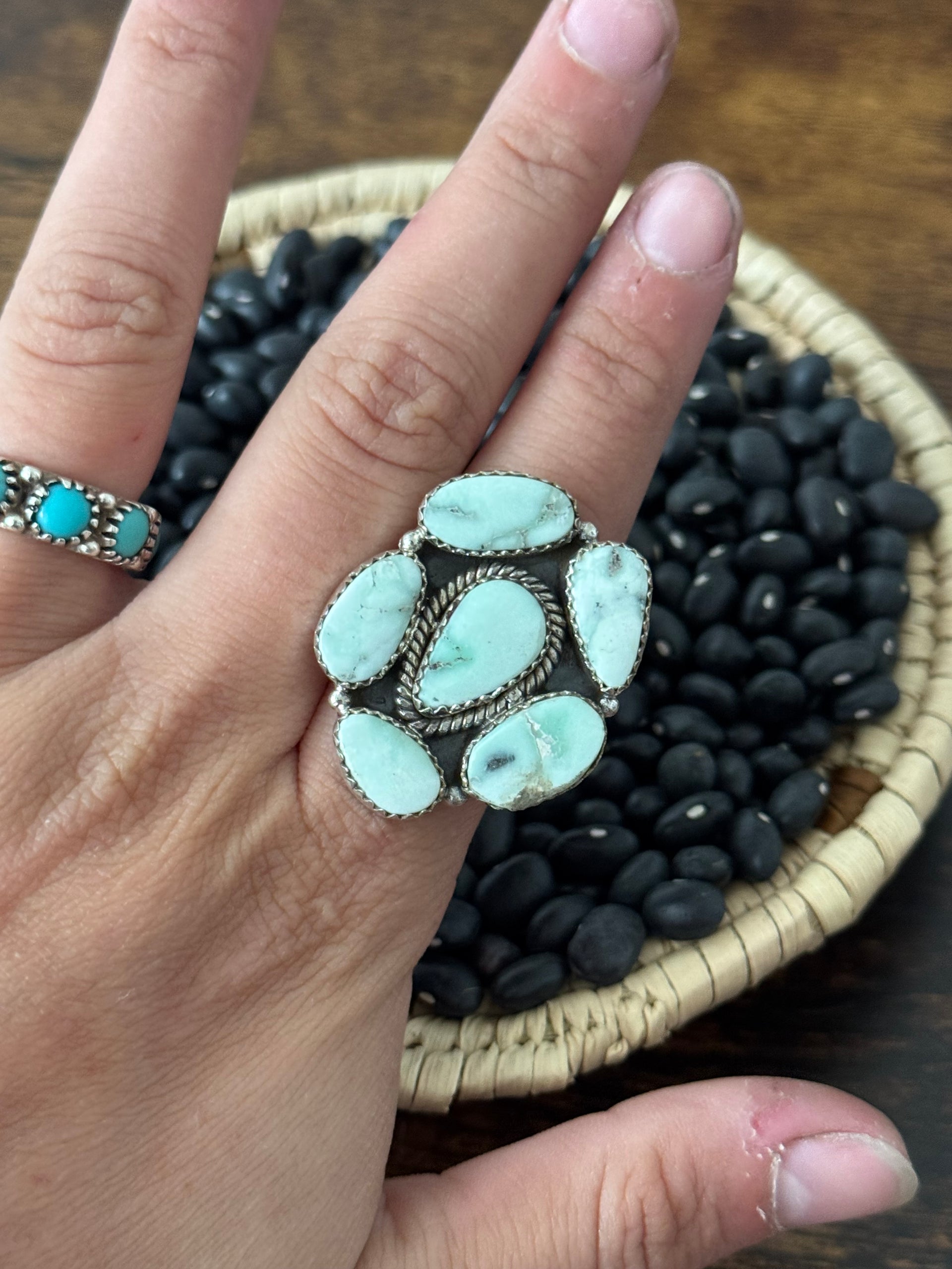 Southwest Handmade Paloma Variscite & Sterling Silver Adjustable Cluster Ring