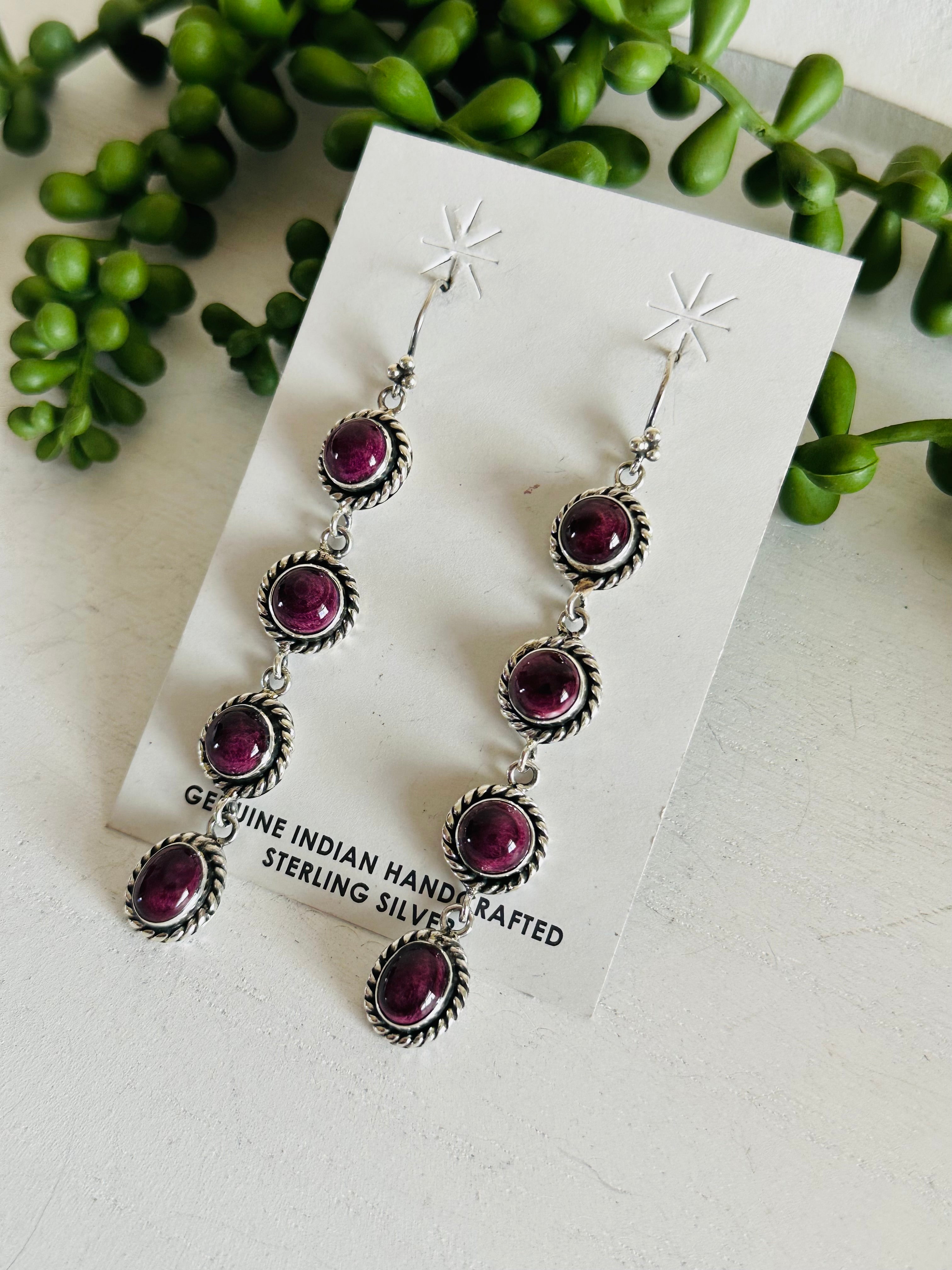 Southwest Handmade Purple Spiny Oyster & Sterling Silver Dangle Earrings