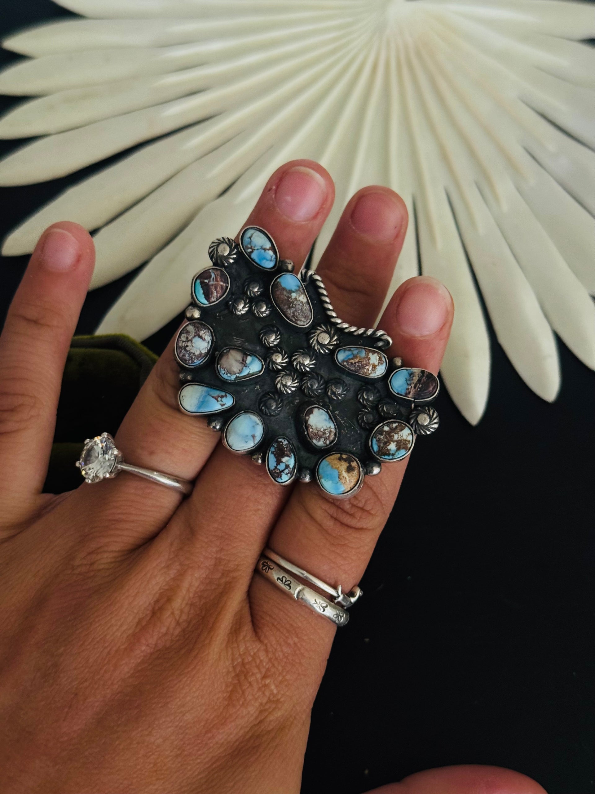 Zachariah David Golden Hills Turquoise & Sterling Silver Adjustable Butterfly Cluster Ring