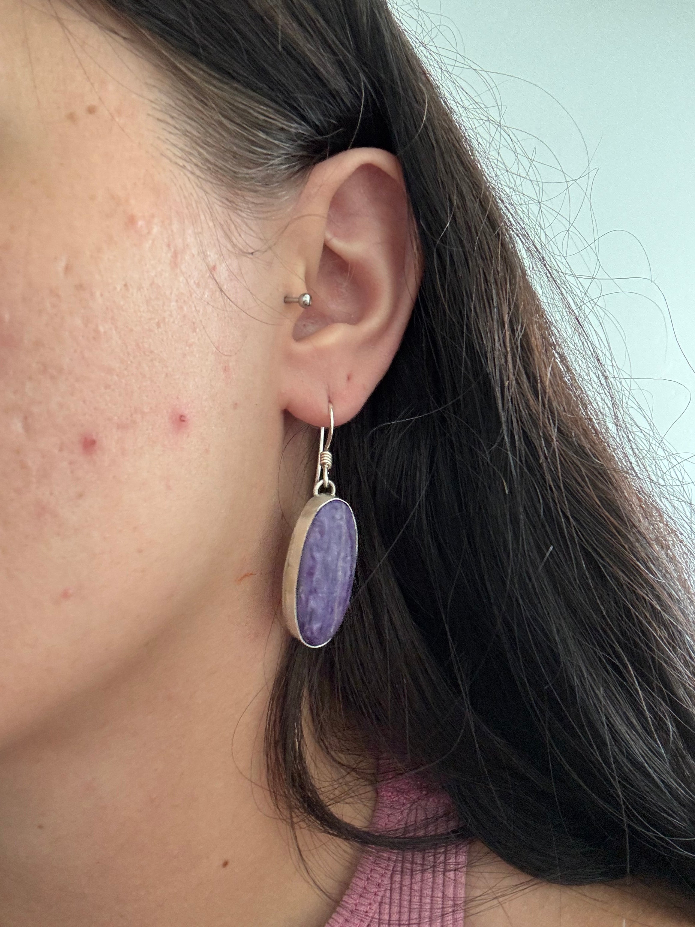 Navajo Charoite & Sterling Silver Dangle Earrings