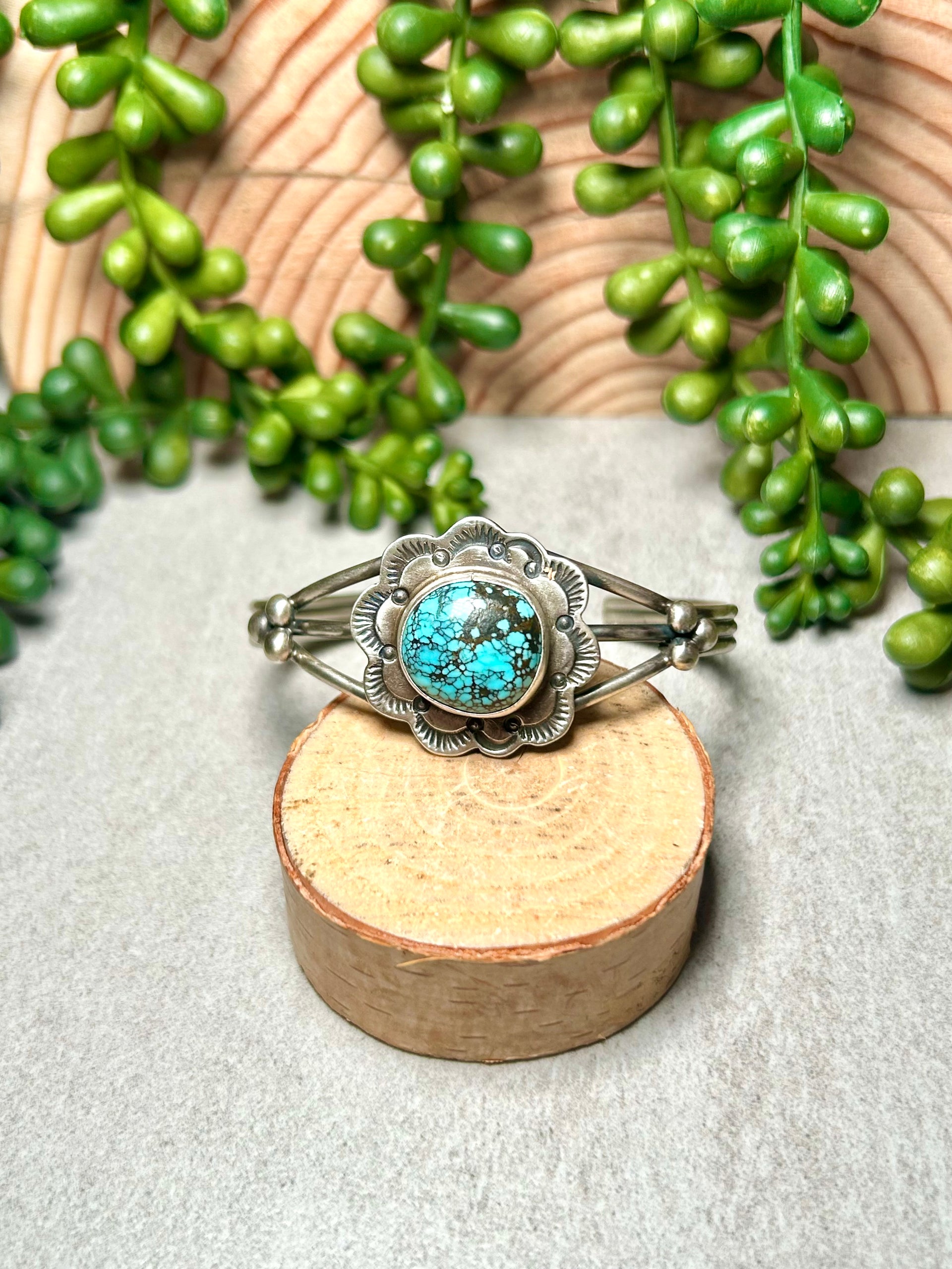 Navajo Made Blue Moon Turquoise & Sterling Silver Cuff Bracelet