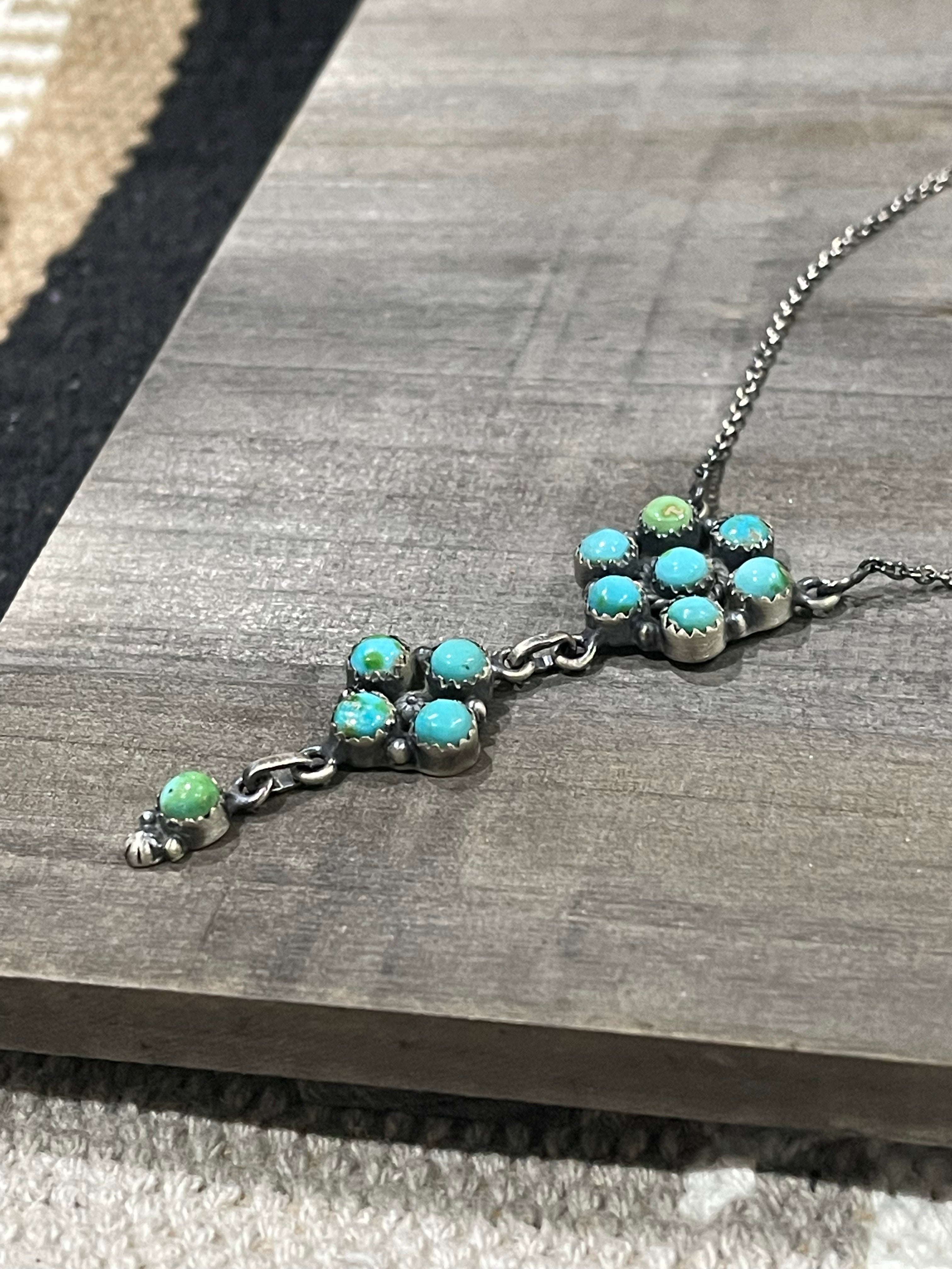 Southwest Handmade Sonoran Mountain Turquoise & Sterling Cluster Necklace