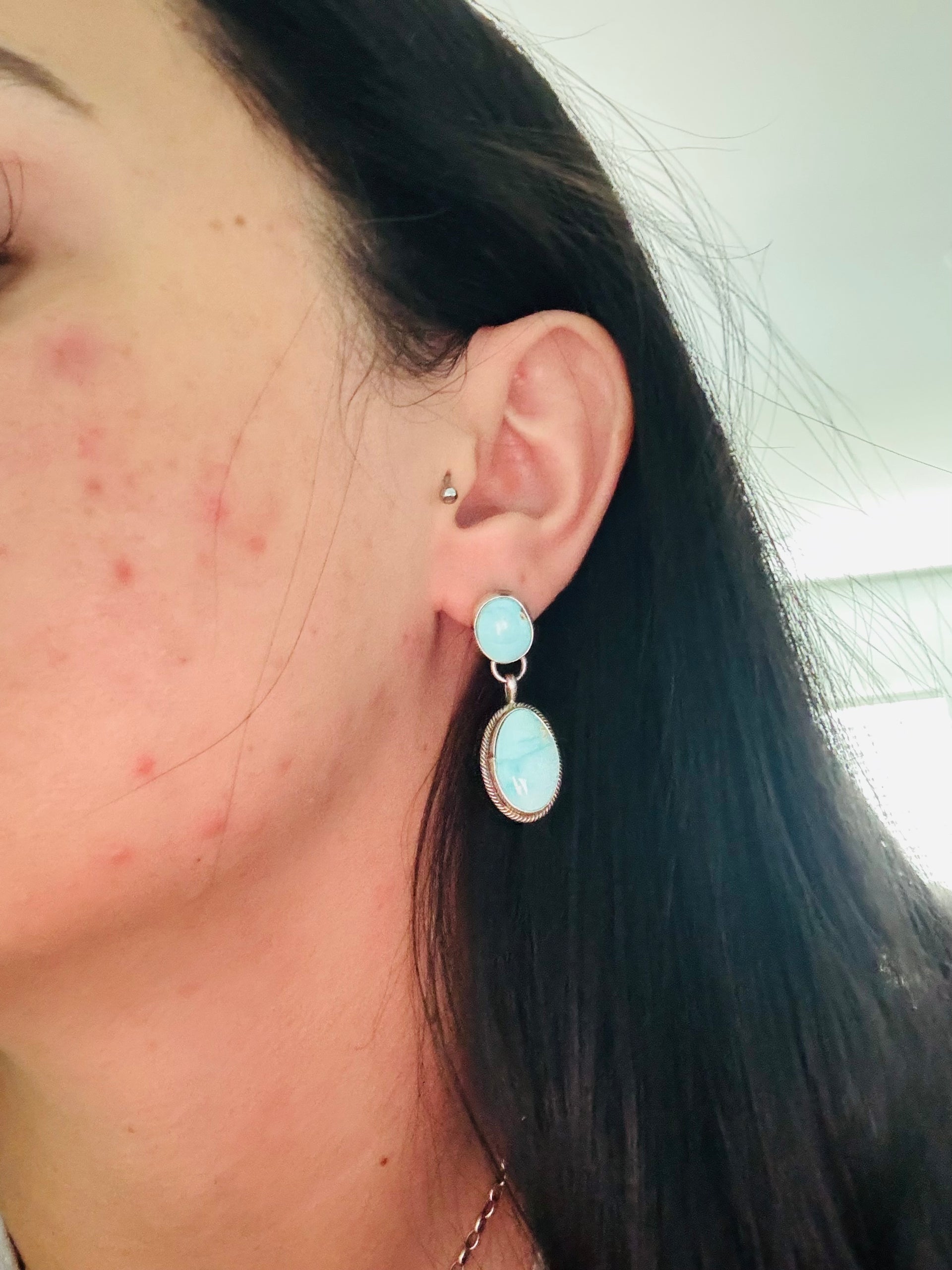 Sheryl Martinez Royston Turquoise & Sterling Silver Post Dangle Earrings