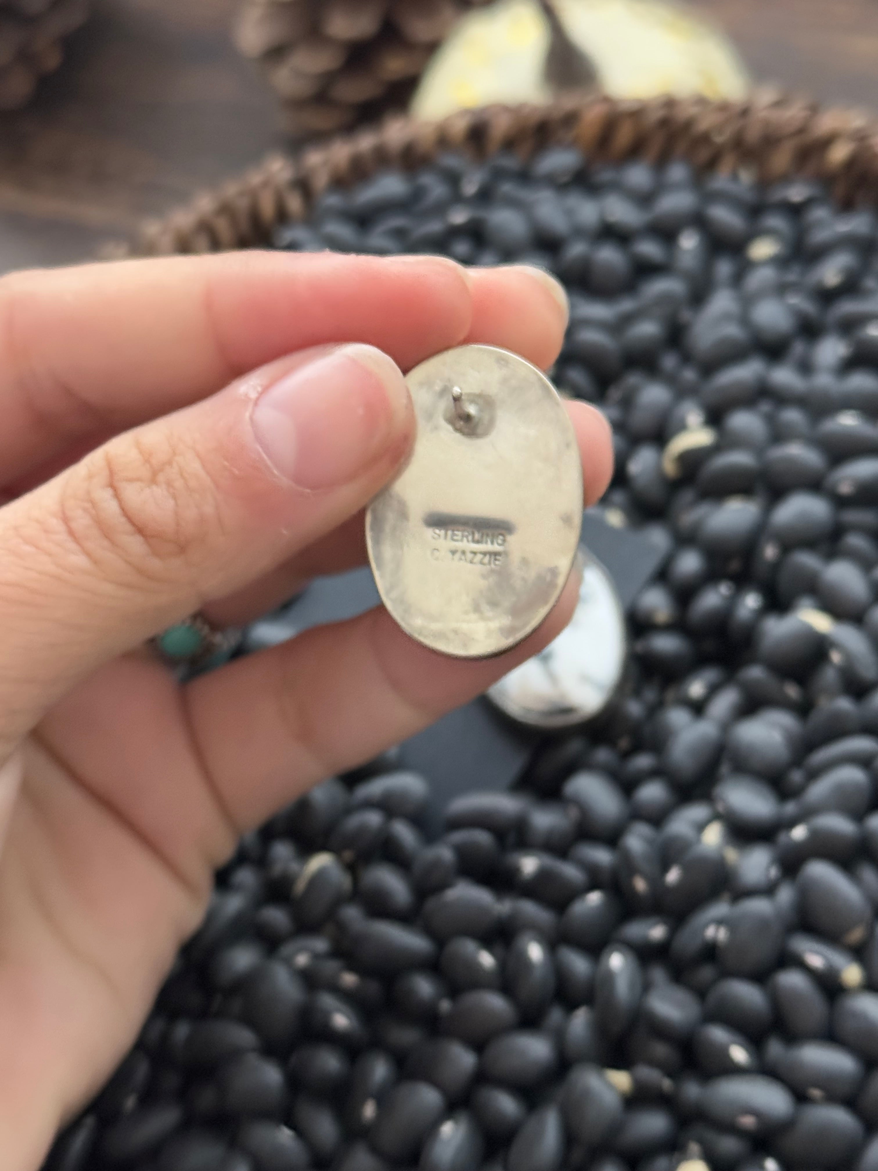 Navajo Made White Buffalo & Sterling Silver Post Earrings