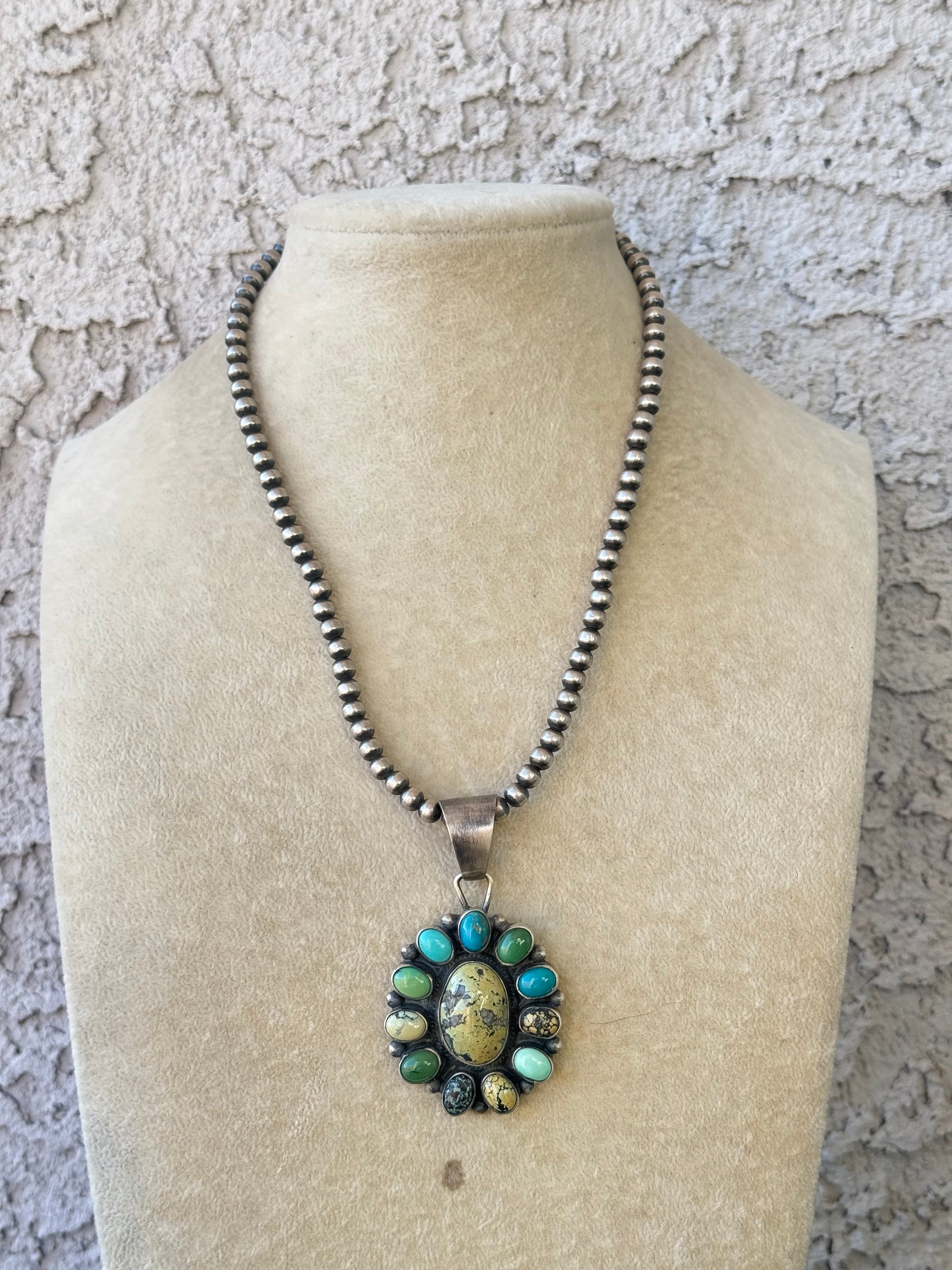 Travis Jim Mixed Turquoise & Sterling Silver Cluster Pendant